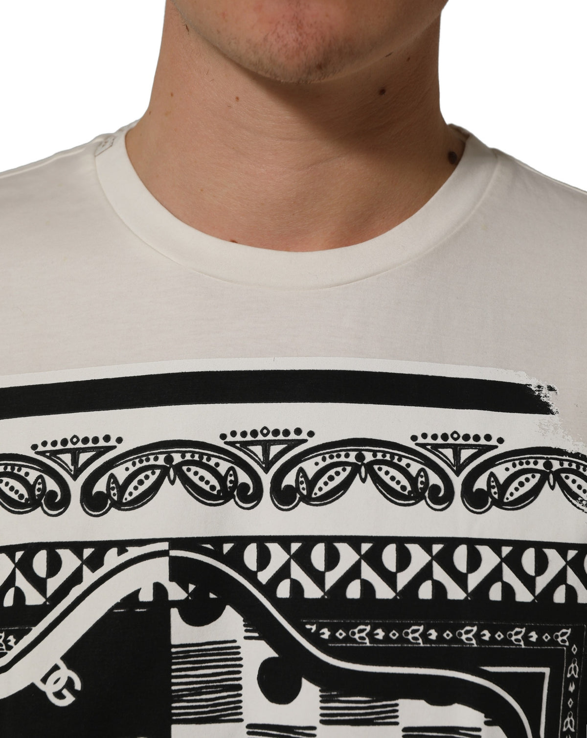 Dolce & Gabbana White Bandana Print Cotton Crew Neck Men's T-shirt (Pre-Owned)