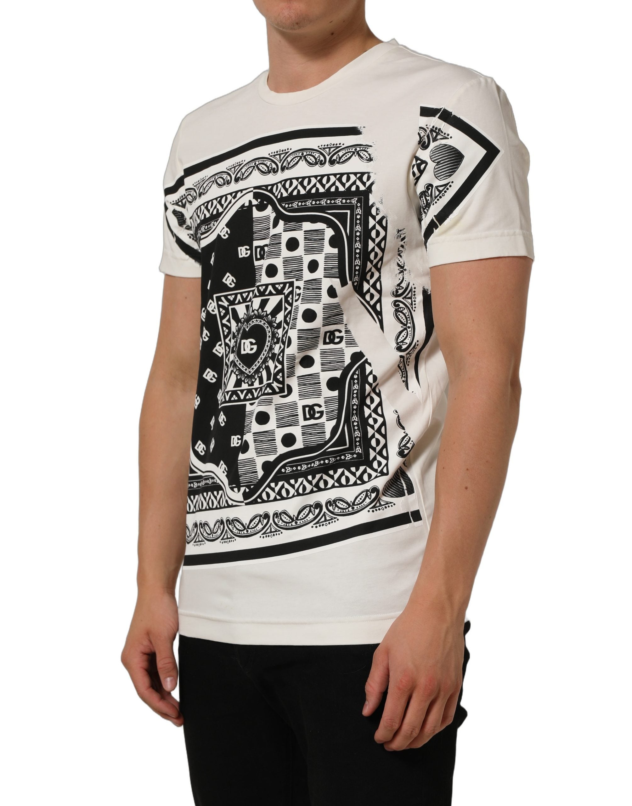 Dolce & Gabbana White Bandana Print Cotton Crew Neck Men's T-shirt (Pre-Owned)