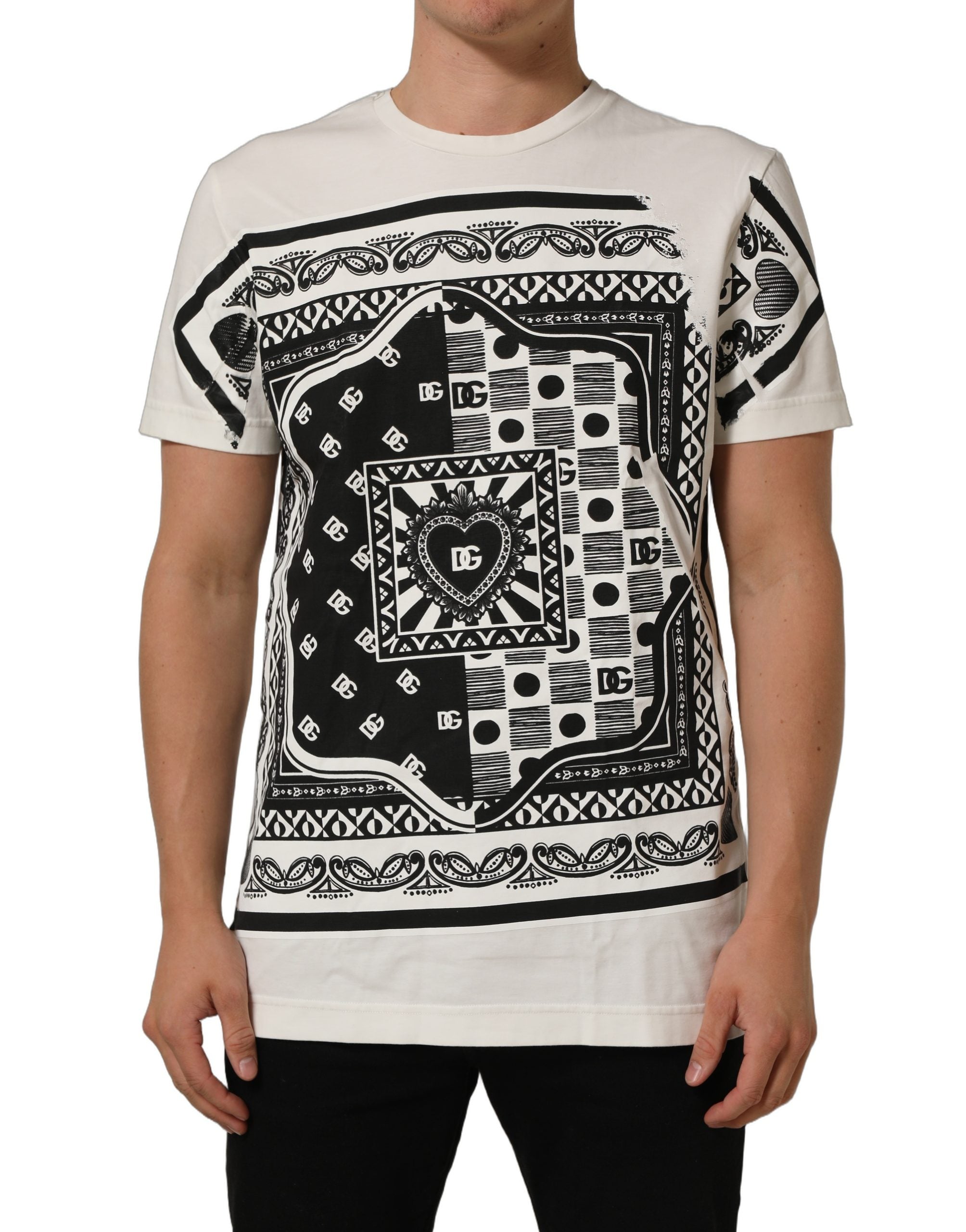 Dolce & Gabbana White Bandana Print Cotton Crew Neck Men's T-shirt (Pre-Owned)