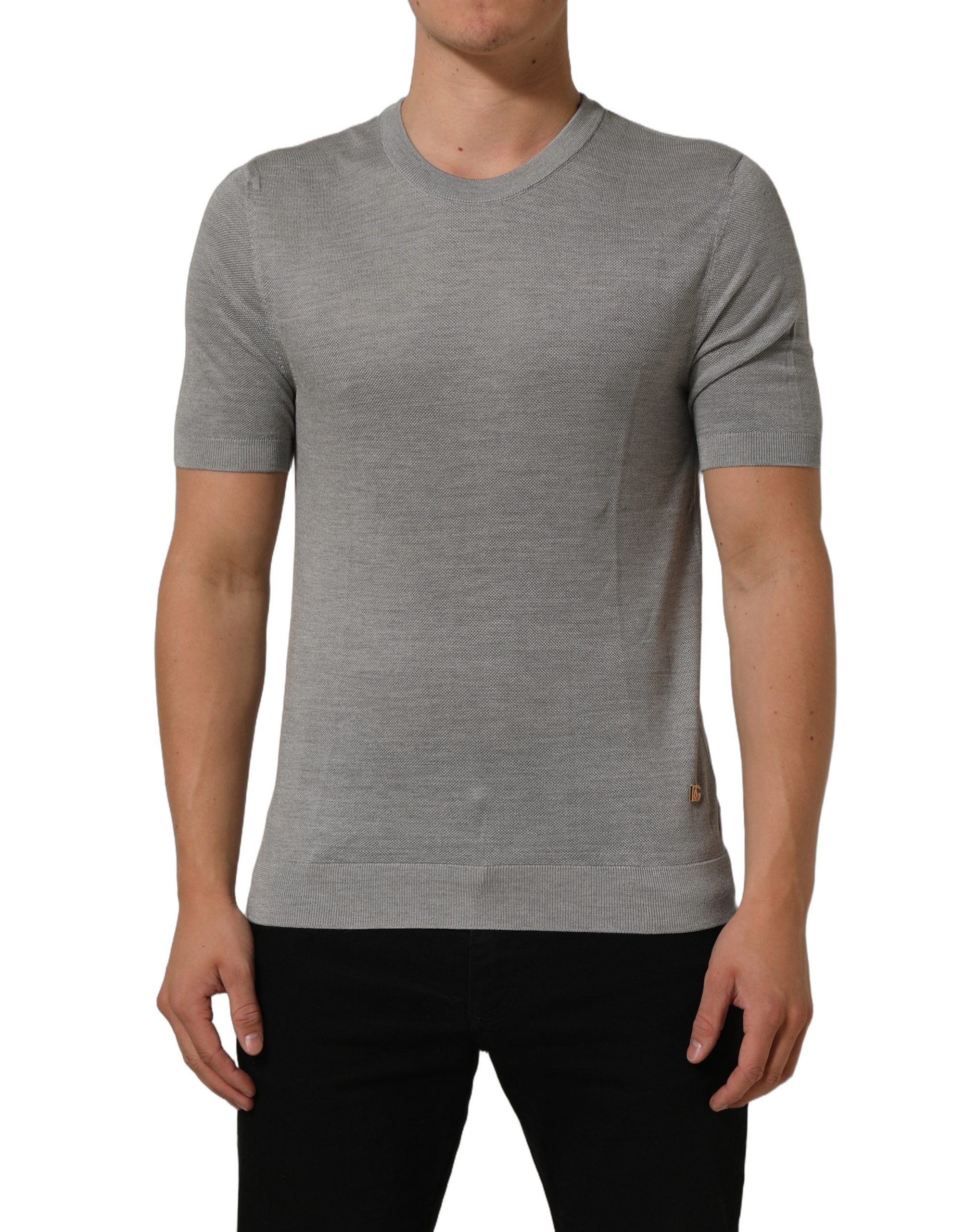 Dolce & Gabbana Gray Silk Crew Neck Short Sleeves Men's T-shirt
