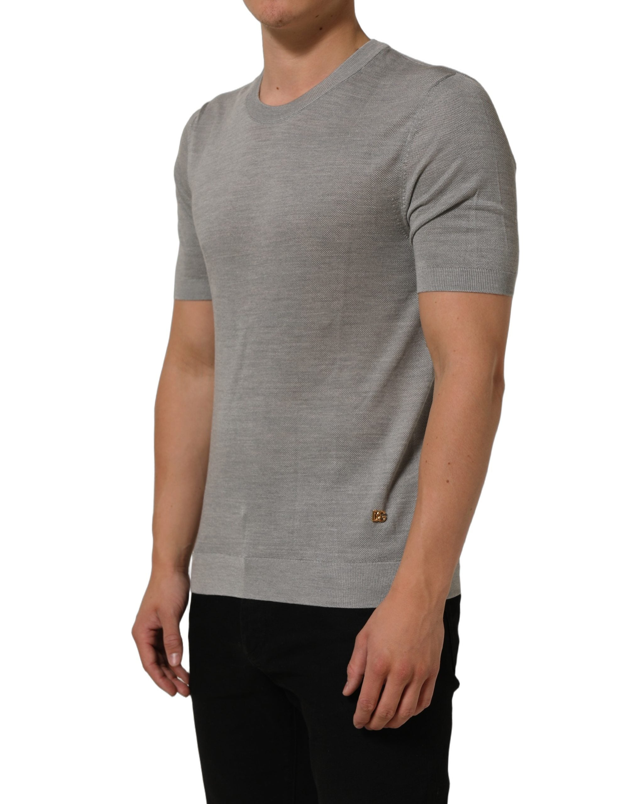 Dolce & Gabbana Gray Silk Crew Neck Short Sleeves Men's T-shirt