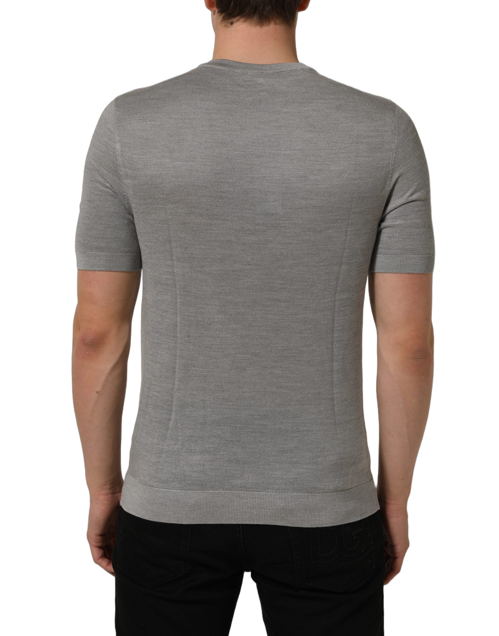 Dolce & Gabbana Gray Silk Crew Neck Short Sleeves Men's T-shirt