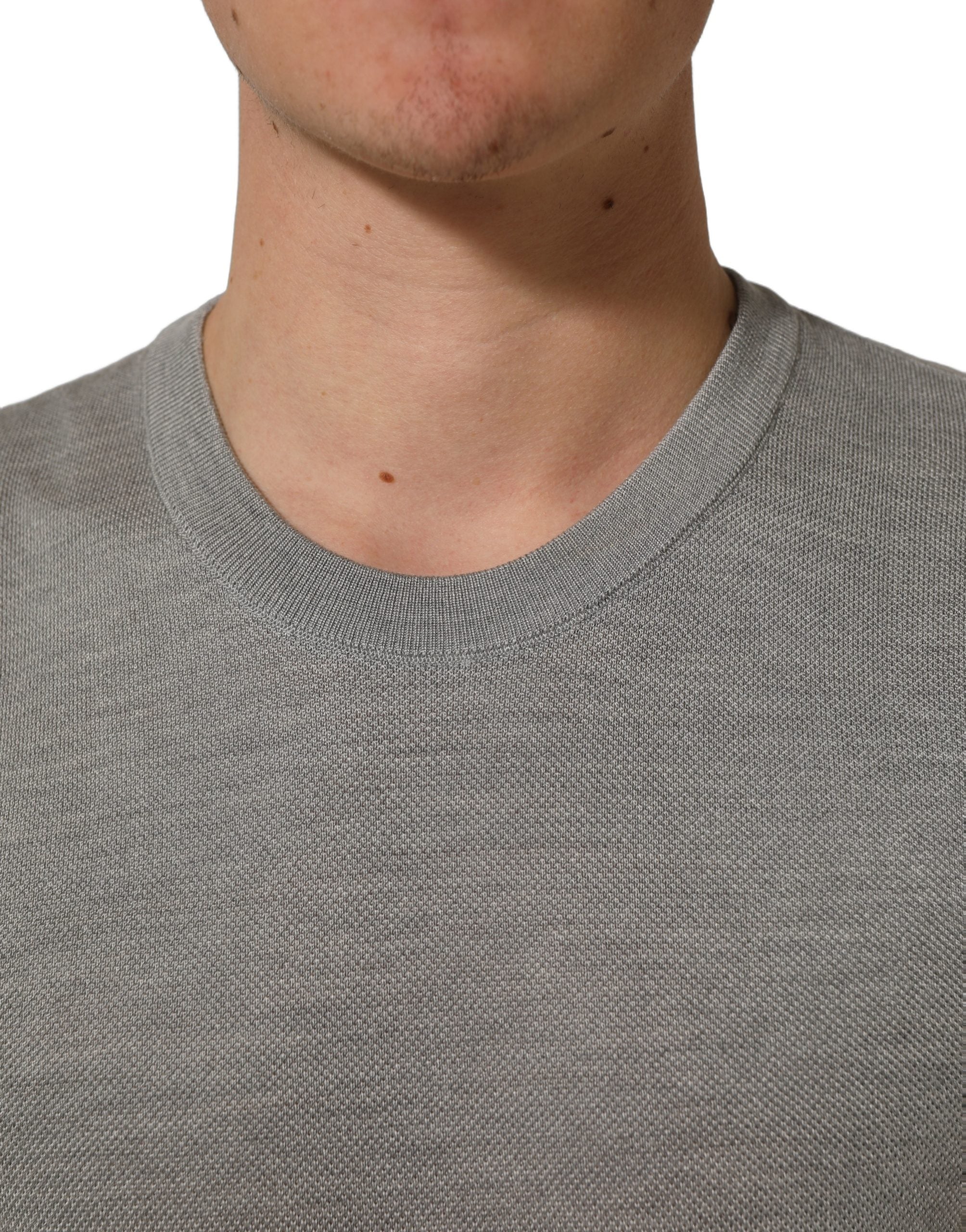 Dolce & Gabbana Gray Silk Crew Neck Short Sleeves Men's T-shirt