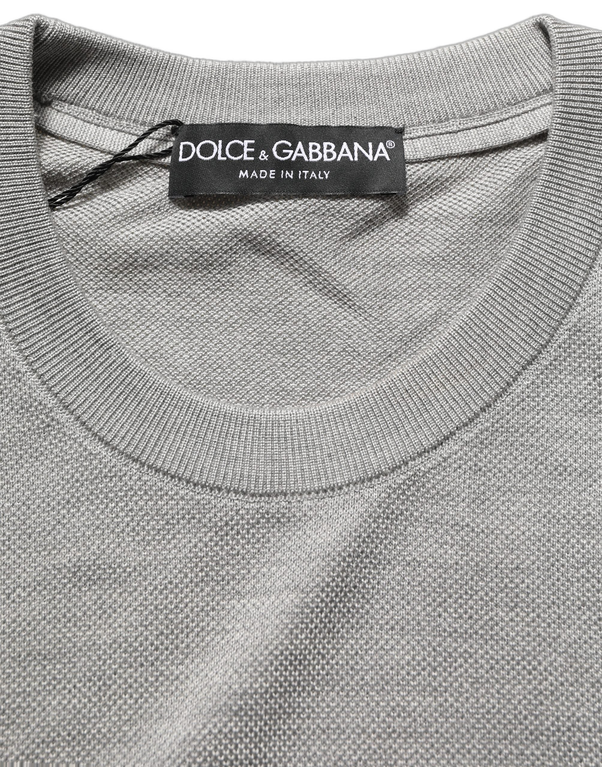 Dolce & Gabbana Gray Silk Crew Neck Short Sleeves Men's T-shirt