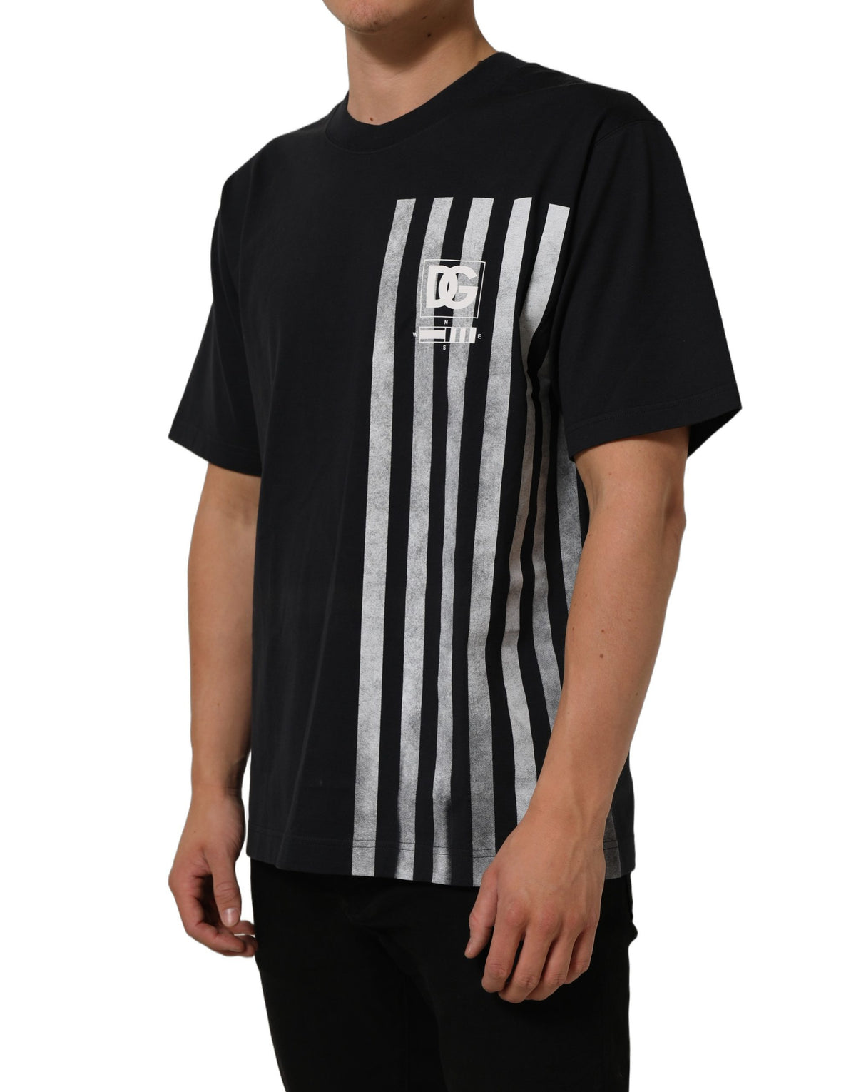 Dolce & Gabbana Blue Striped Print Cotton Crew Neck Men's T-shirt (Pre-Owned)