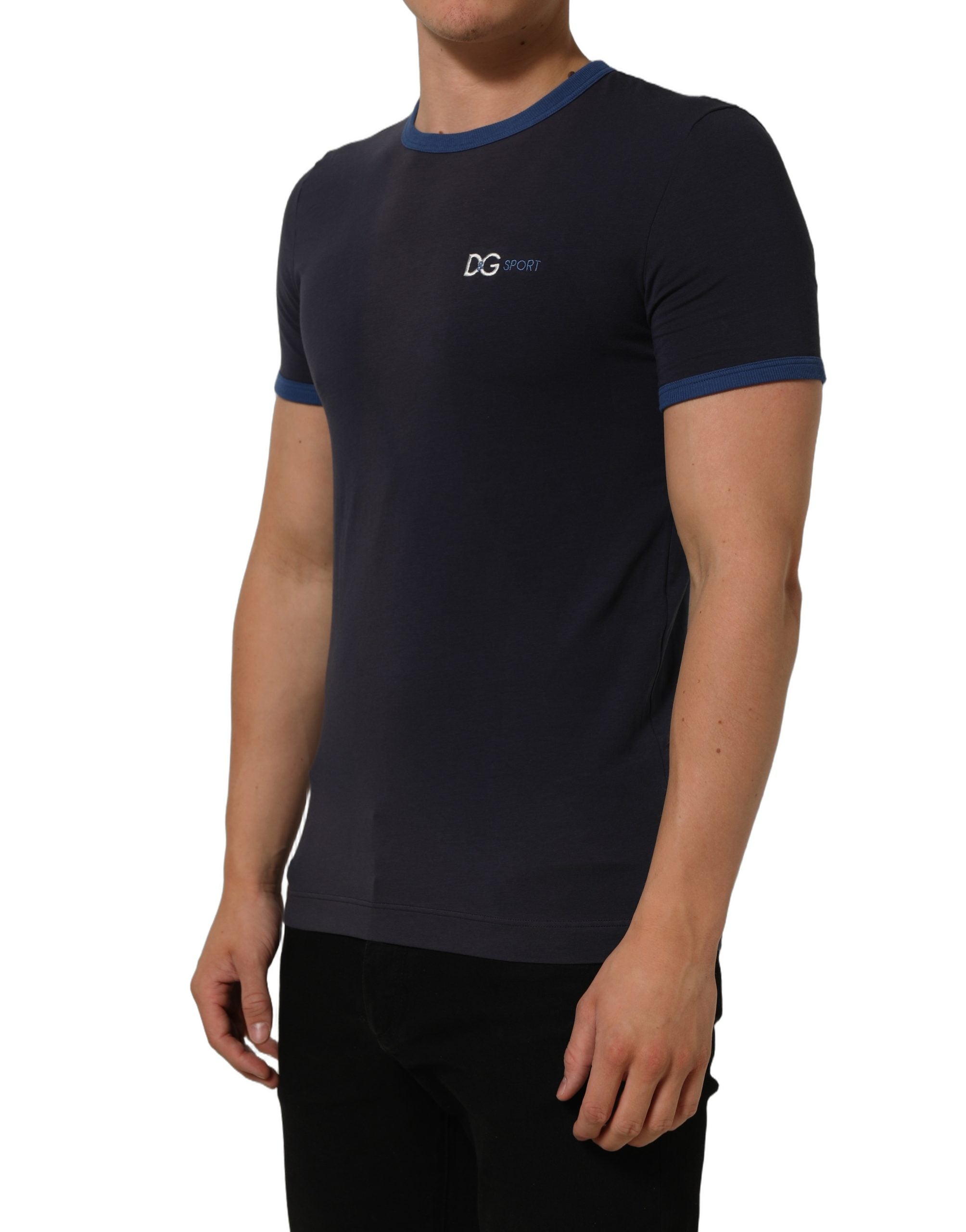 Dolce & Gabbana Dark Blue Cotton Stretch Round Neck Men's T-shirt (Pre-Owned)