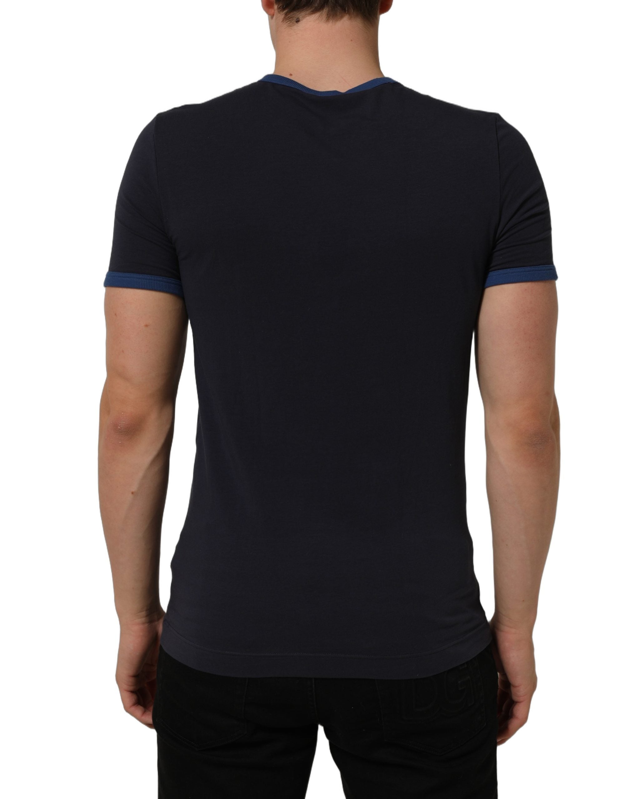 Dolce & Gabbana Dark Blue Cotton Stretch Round Neck Men's T-shirt (Pre-Owned)