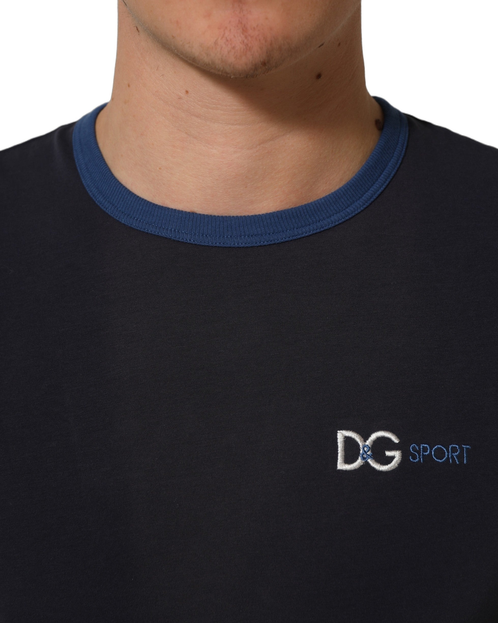 Dolce & Gabbana Dark Blue Cotton Stretch Round Neck Men's T-shirt (Pre-Owned)