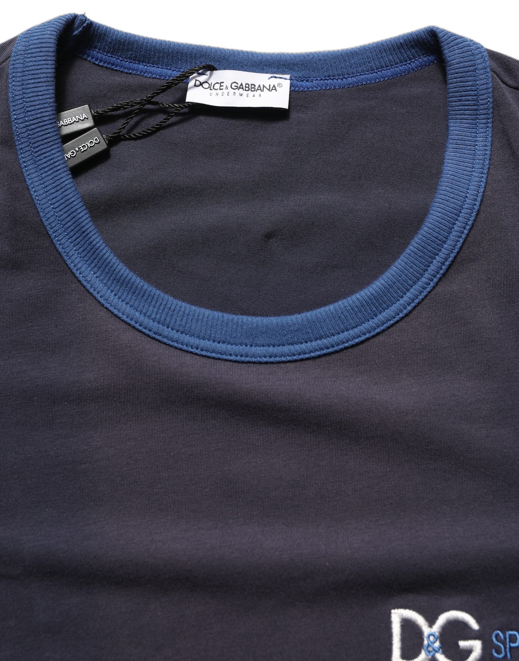 Dolce & Gabbana Dark Blue Cotton Stretch Round Neck Men's T-shirt (Pre-Owned)