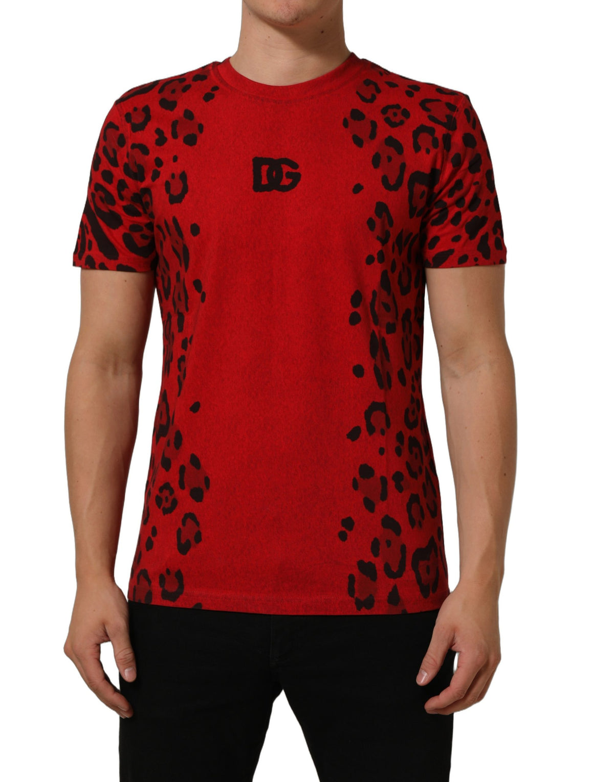 Dolce & Gabbana Red Leopard Print Short Sleeved Men Men's T-shirt (Pre-Owned)