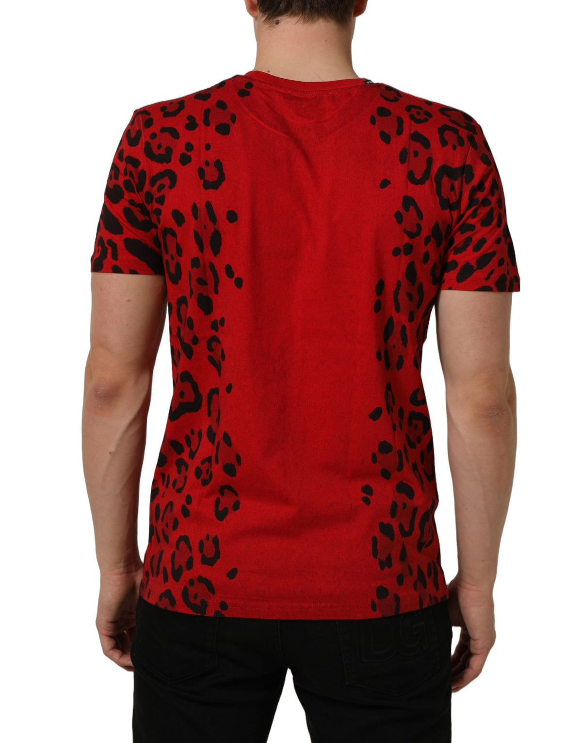 Dolce & Gabbana Red Leopard Print Short Sleeved Men Men's T-shirt (Pre-Owned)