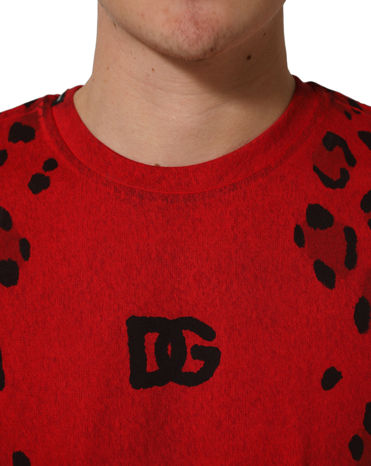 Dolce & Gabbana Red Leopard Print Short Sleeved Men Men's T-shirt (Pre-Owned)