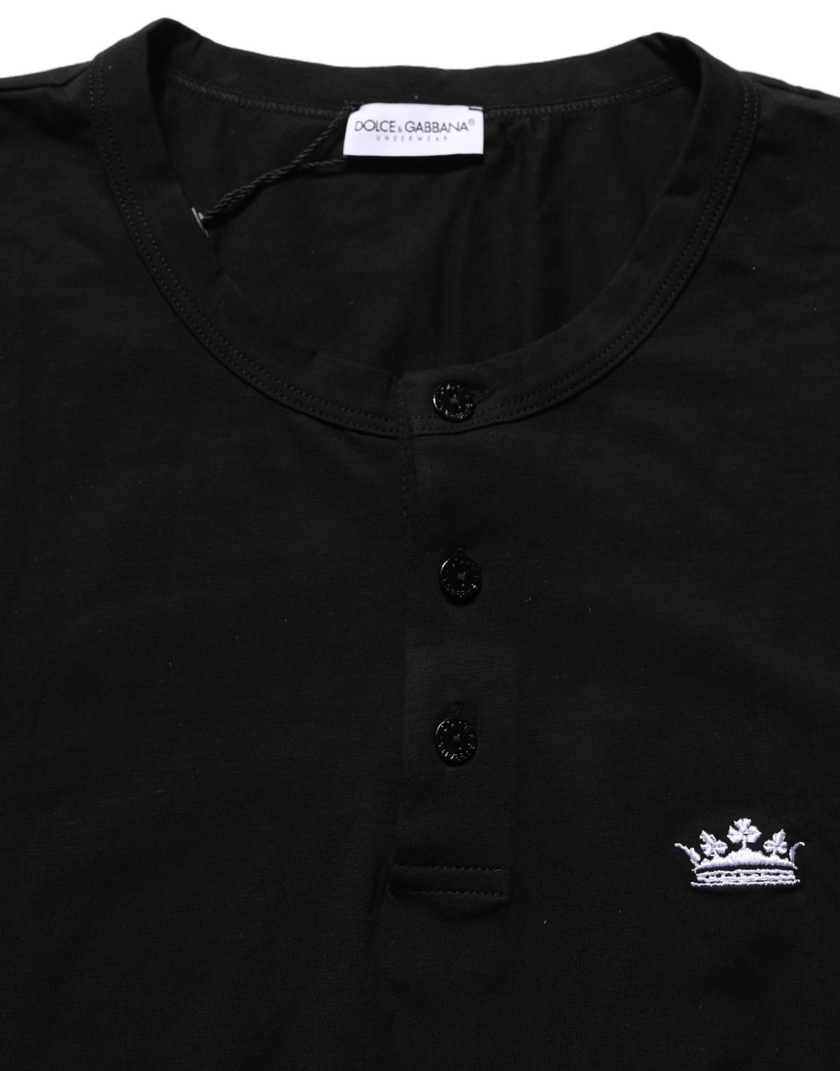 Dolce & Gabbana Black Crown Short Sleeved Henley Men Men's T-shirt