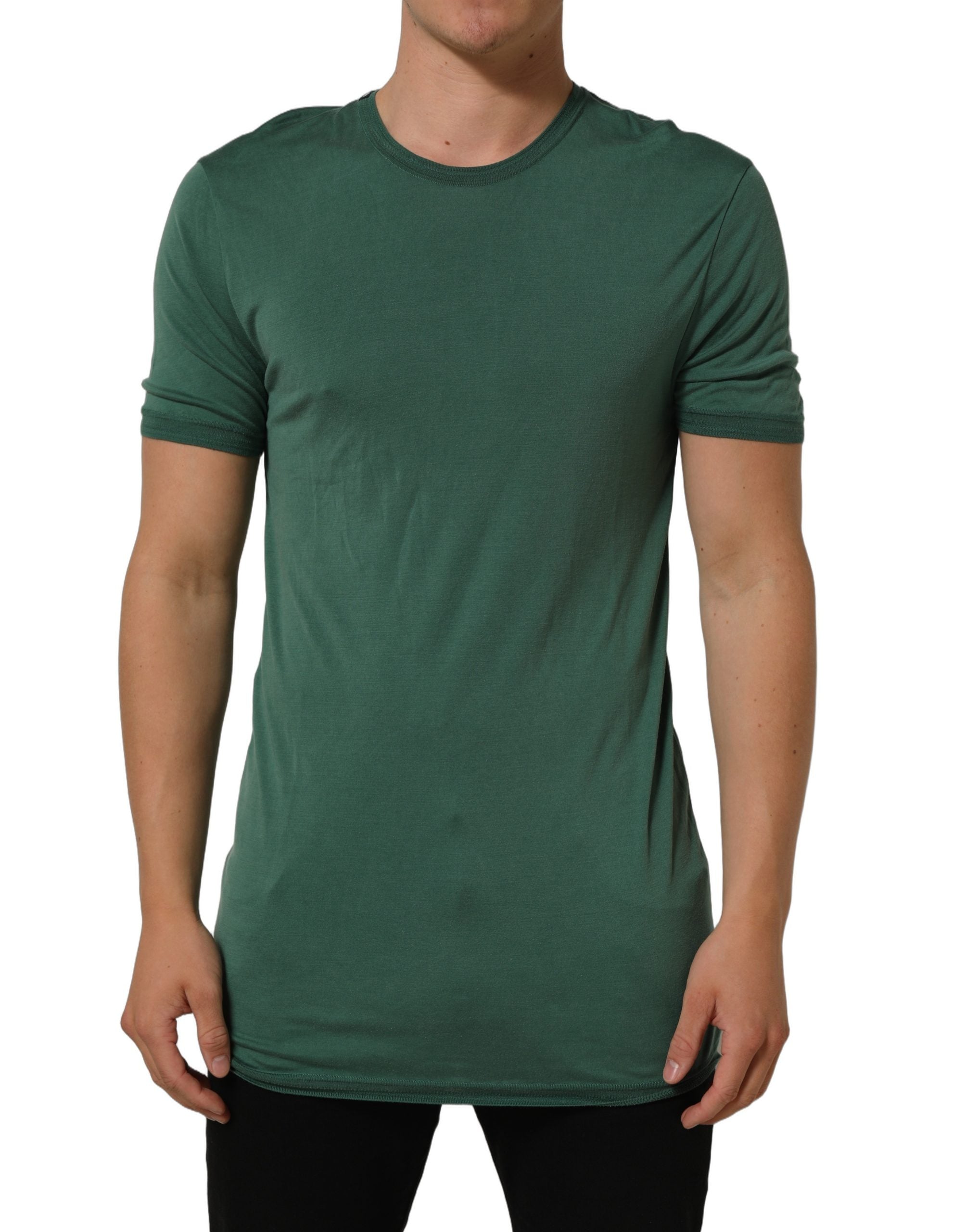 Dolce & Gabbana Green Silk Crew Neck Short Sleeves Men's T-shirt (Pre-Owned)