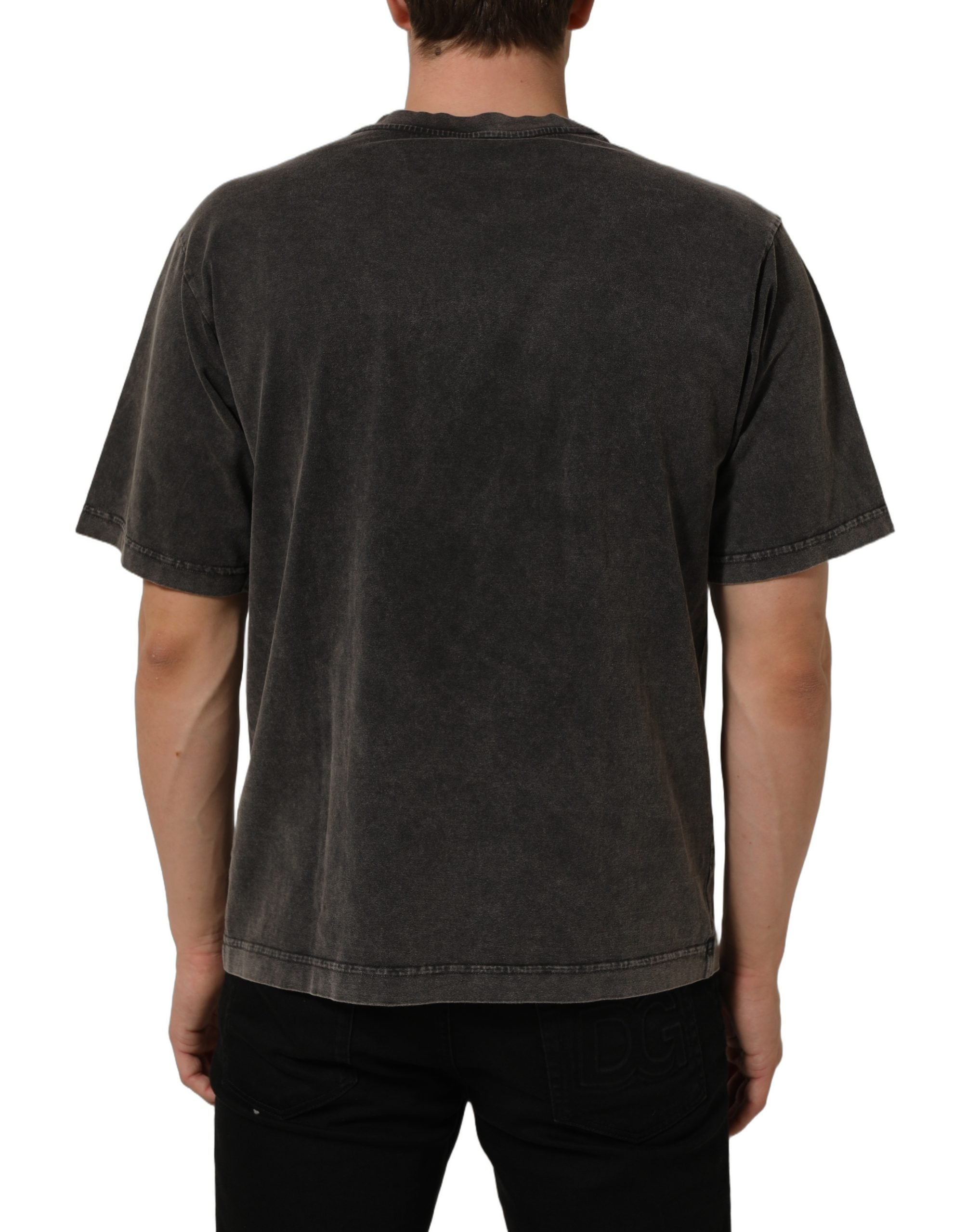 Dolce & Gabbana Gray Cotton Logo Stud Embellished Men's T-shirt (Pre-Owned)