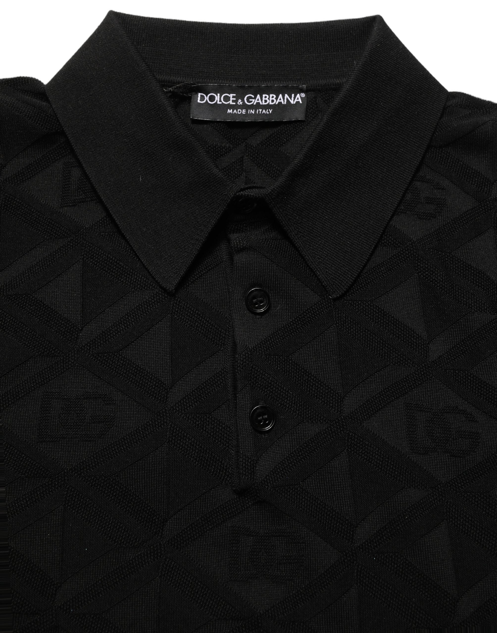Dolce & Gabbana Black Silk Short Sleeve Knit Polo Men's T-shirt