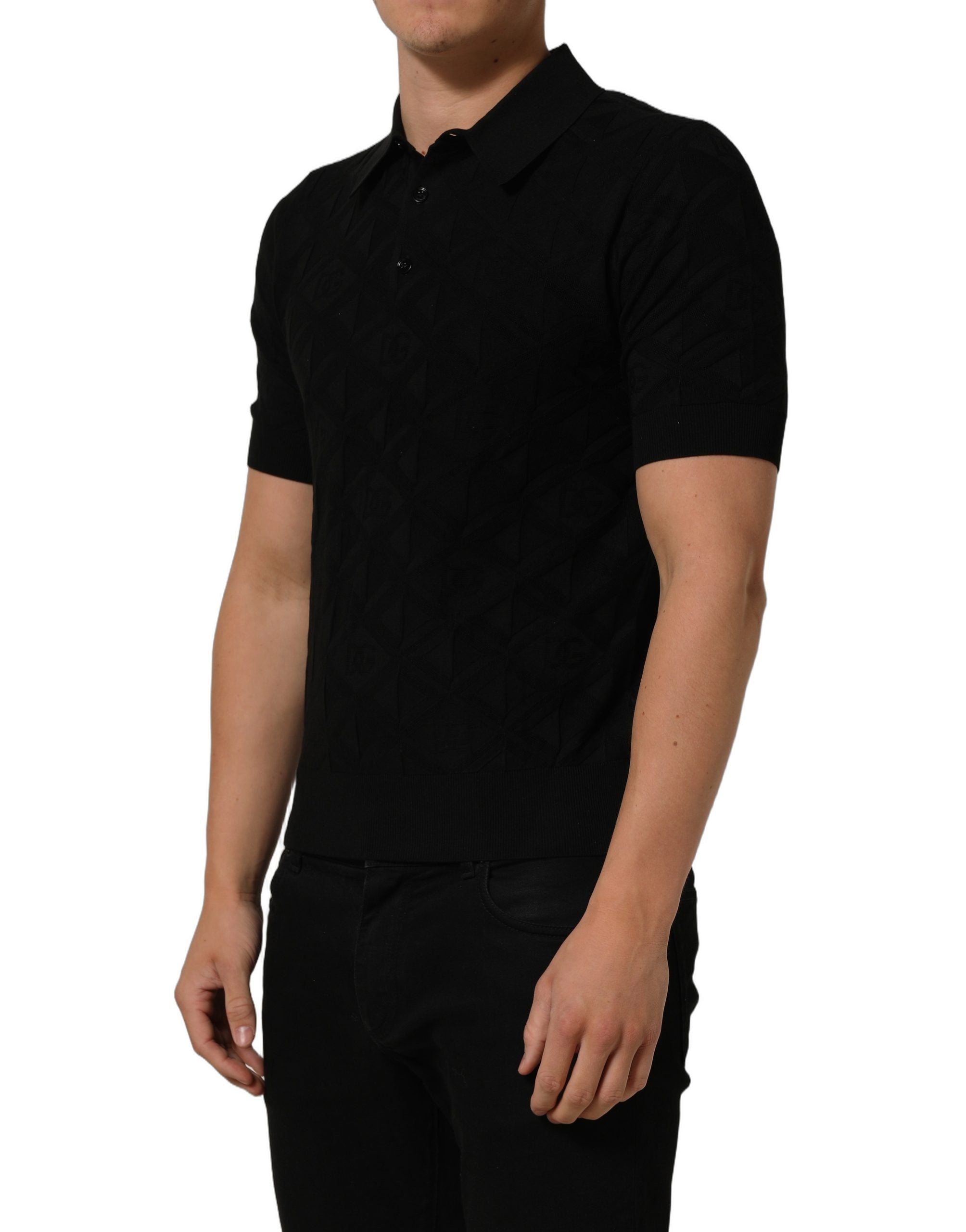 Dolce & Gabbana Black Silk Short Sleeve Knit Polo Men's T-shirt