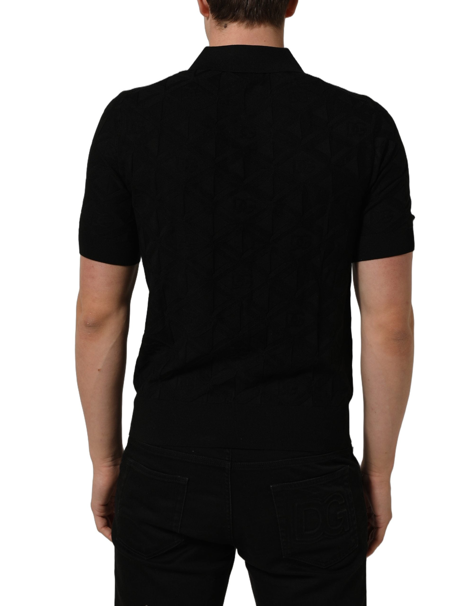 Dolce & Gabbana Black Silk Short Sleeve Knit Polo Men's T-shirt