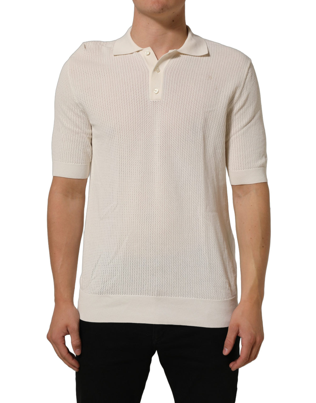 Dolce & Gabbana Off White Cotton Collared Men Polo Men's T-shirt (Pre-Owned)