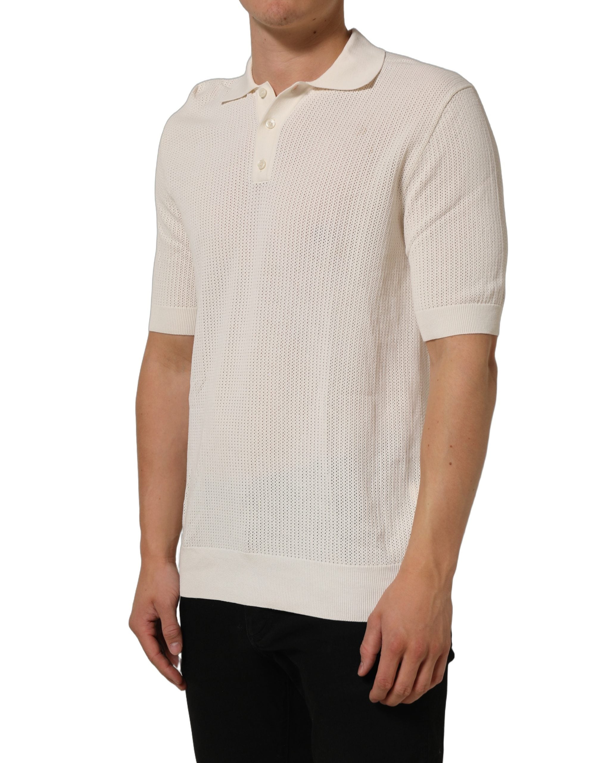 Dolce & Gabbana Off White Cotton Collared Men Polo Men's T-shirt (Pre-Owned)