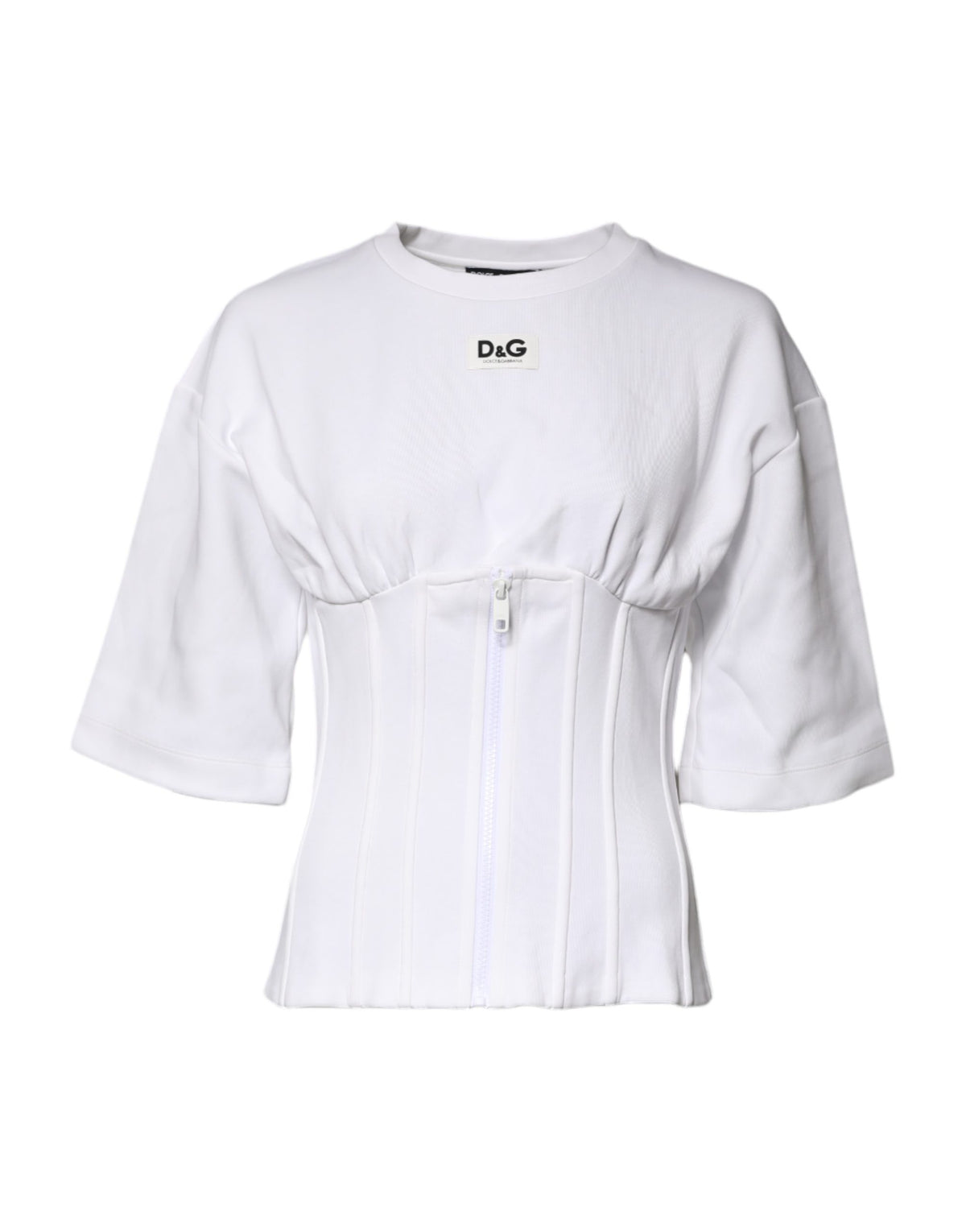 Dolce & Gabbana White Cotton Blend Corset Style Blouse Women's Top