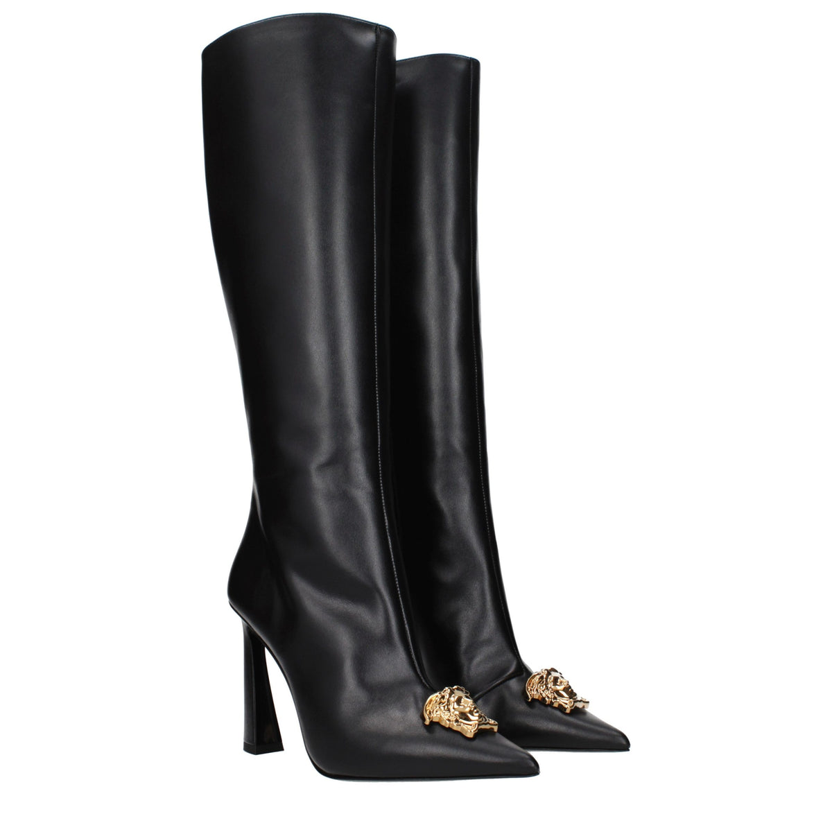 Versace Black Leather High Heel Women's Boots