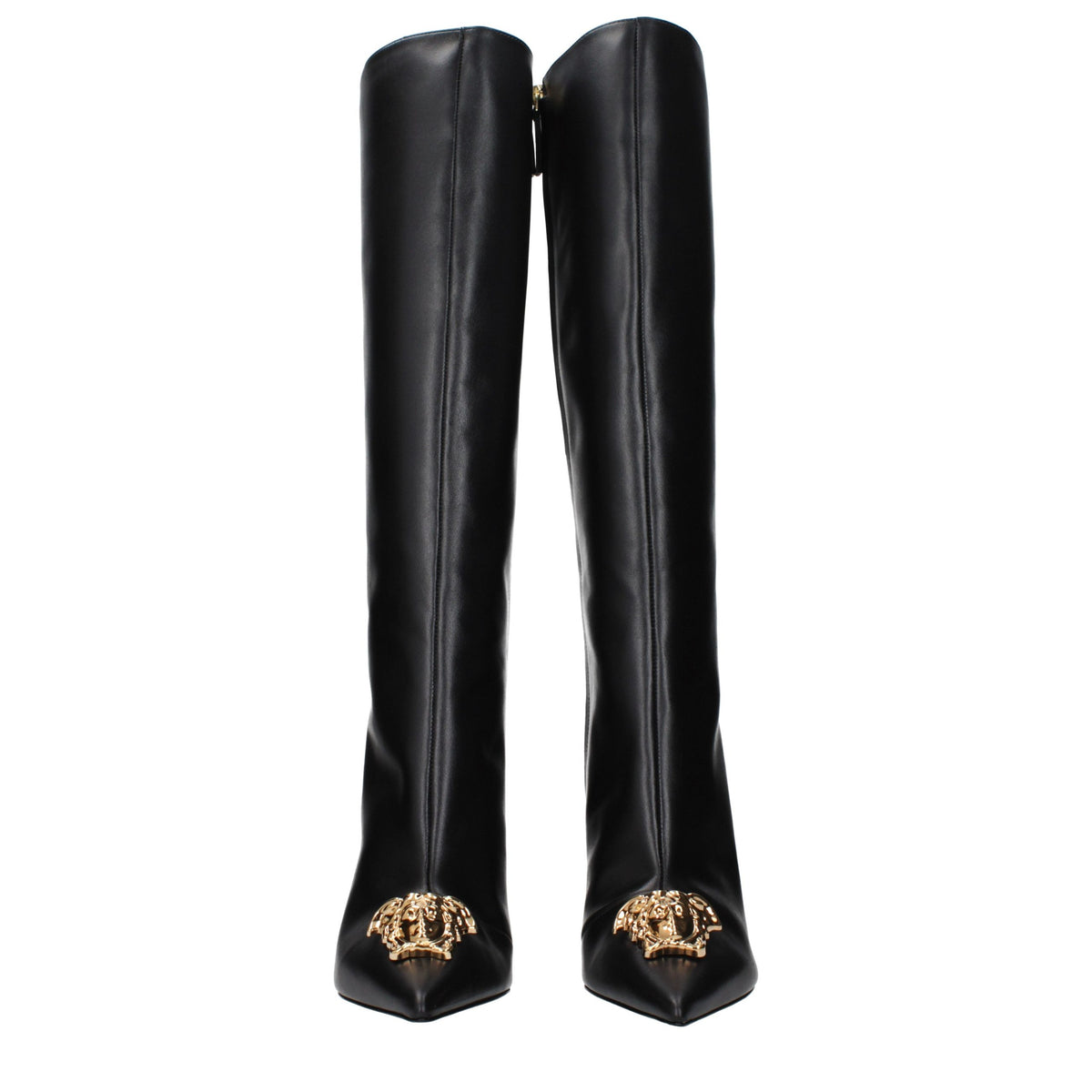 Versace Black Leather High Heel Women's Boots