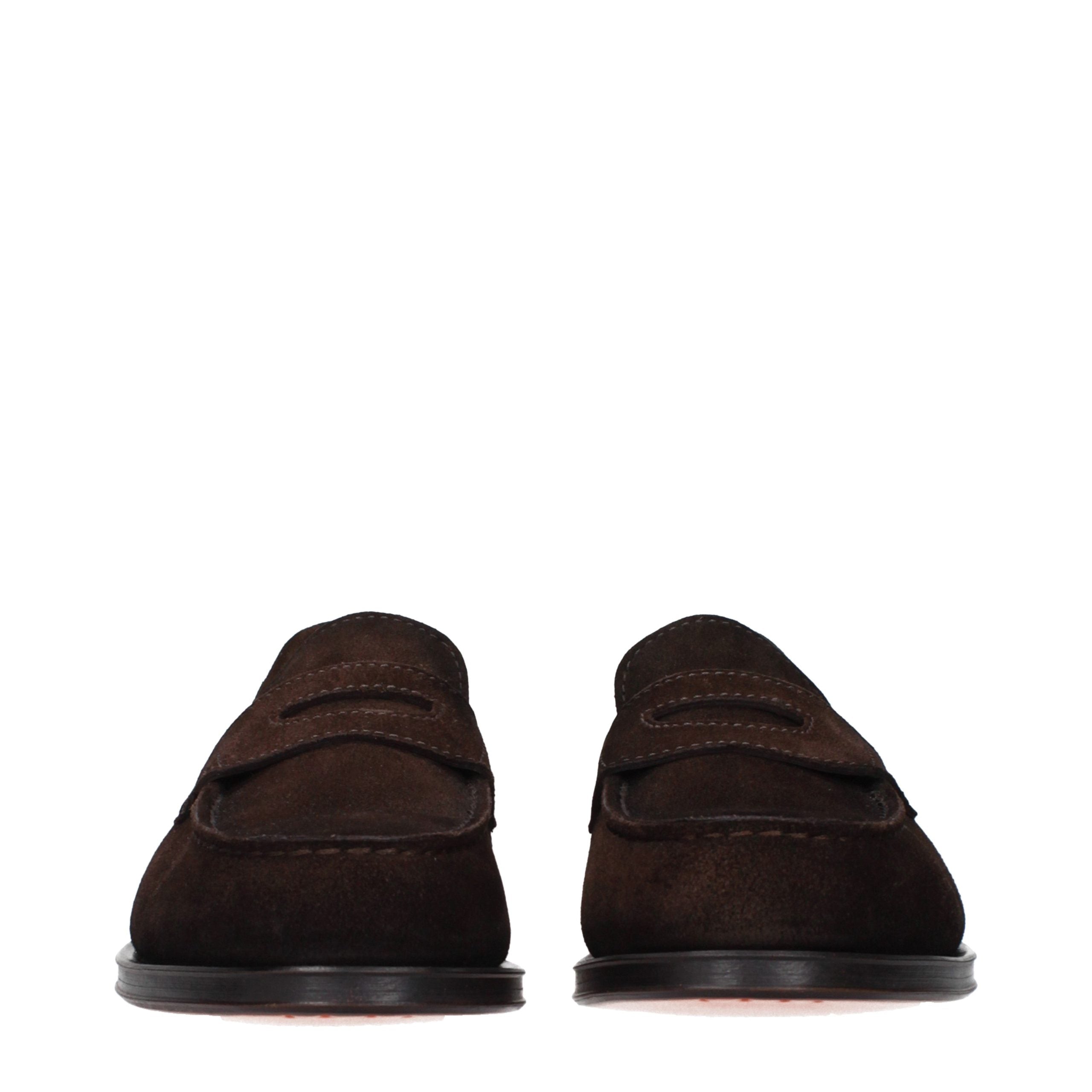 Santoni Brown Leather Slip-On Men's Loafers