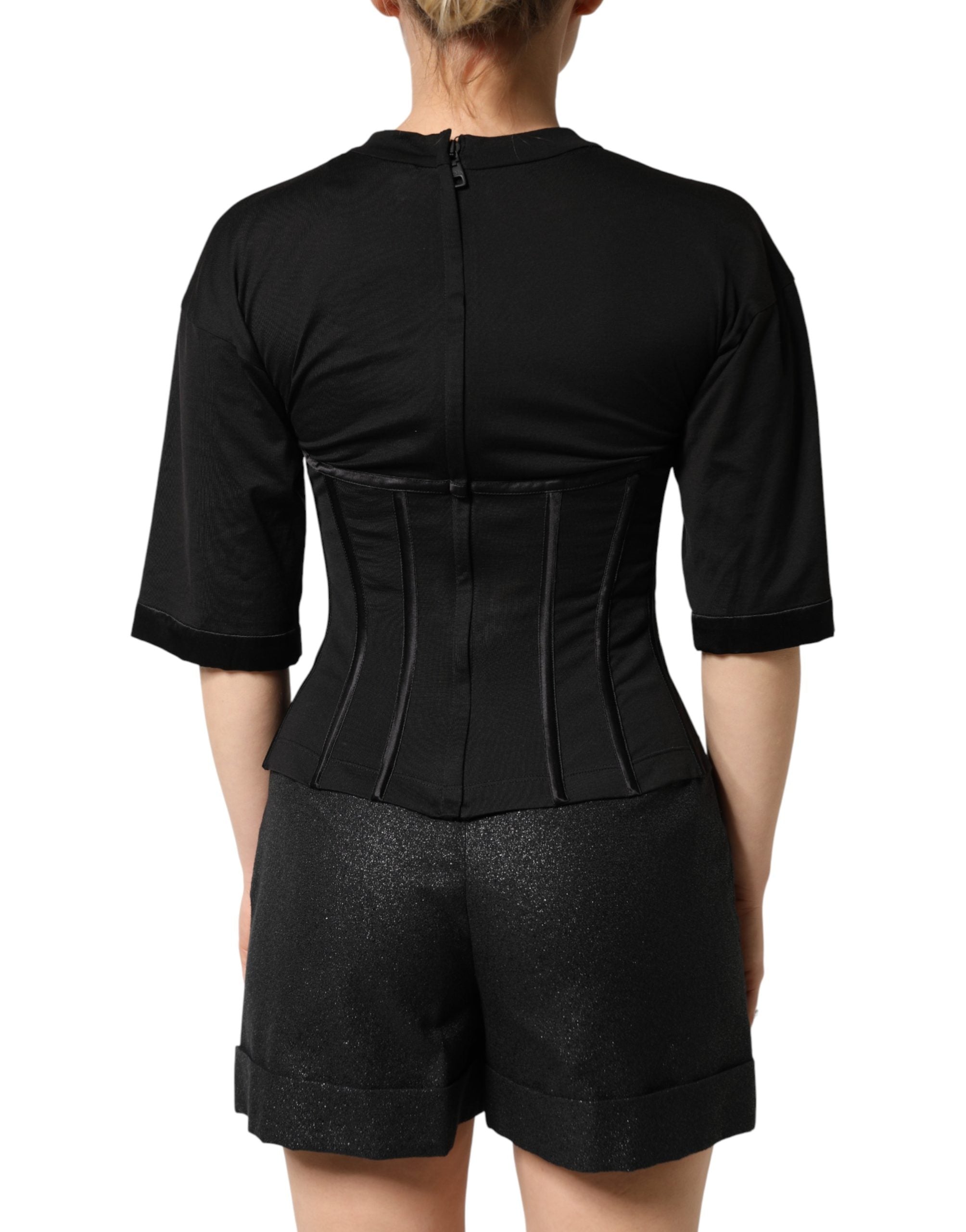 Dolce & Gabbana Black Cotton Short Sleeve Bustier T-shirt Women's Top (Pre-Owned)