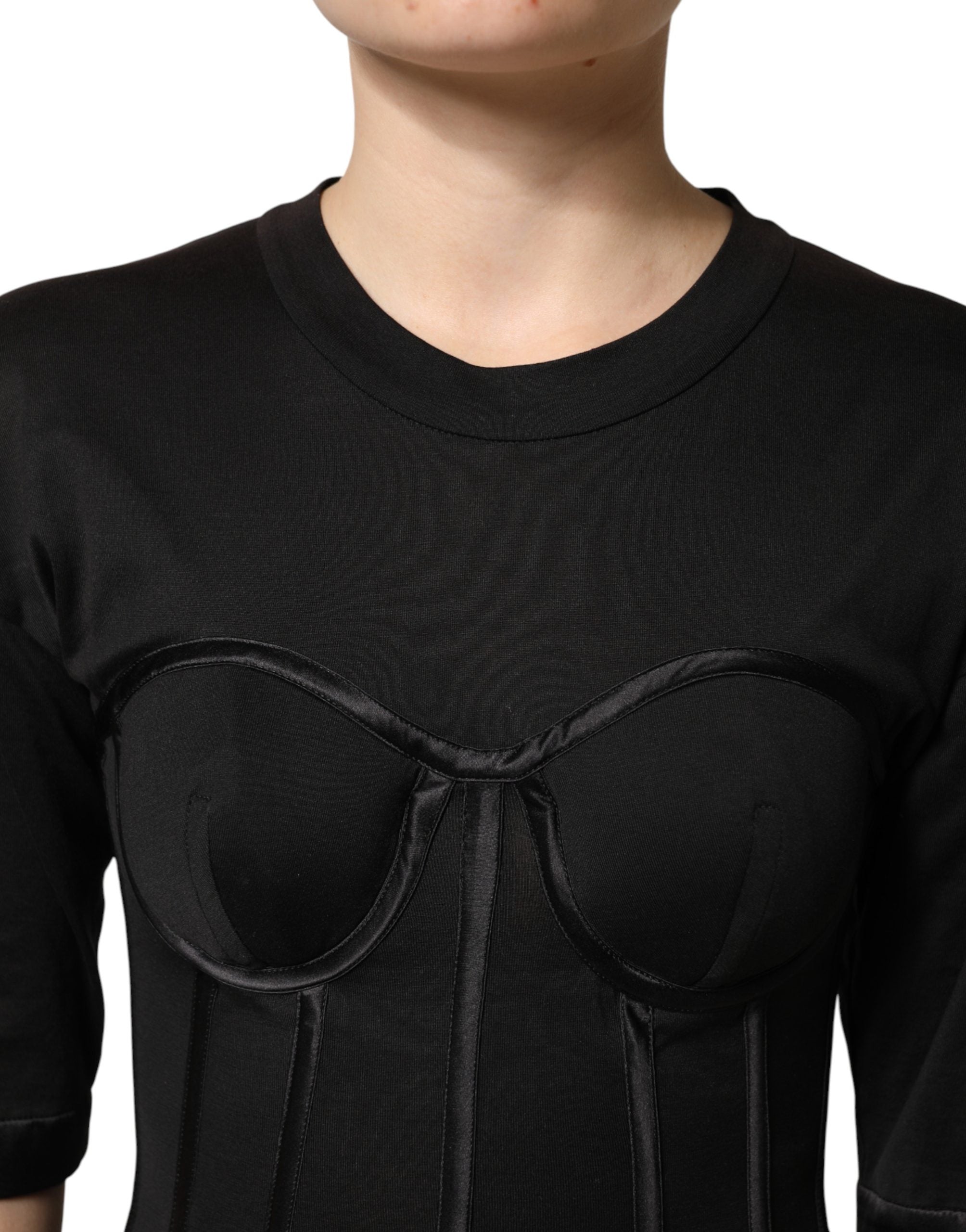 Dolce & Gabbana Black Cotton Short Sleeve Bustier T-shirt Women's Top (Pre-Owned)