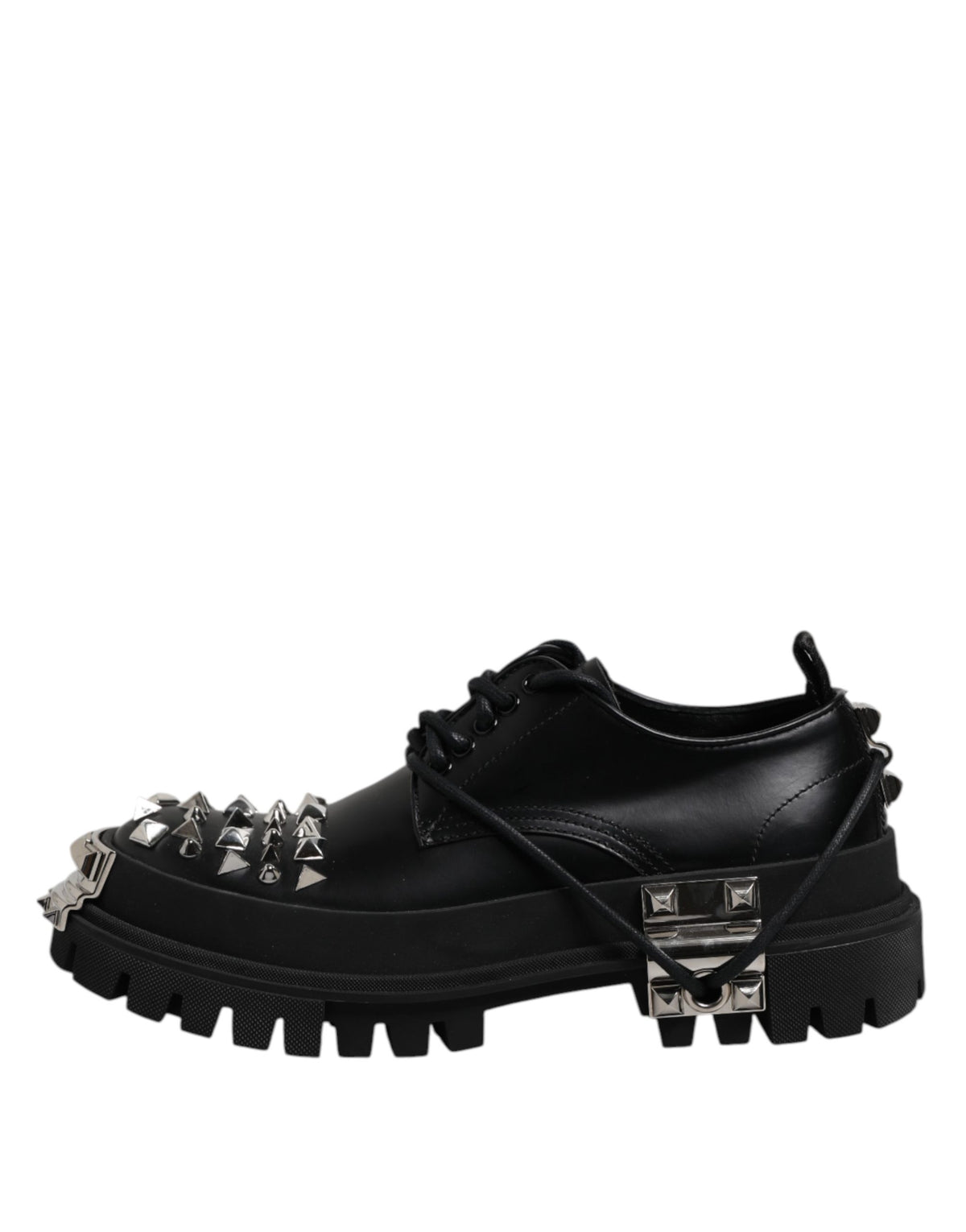 Dolce & Gabbana Black Studded Leather Hi-Trekking Derby Men Men's Shoes