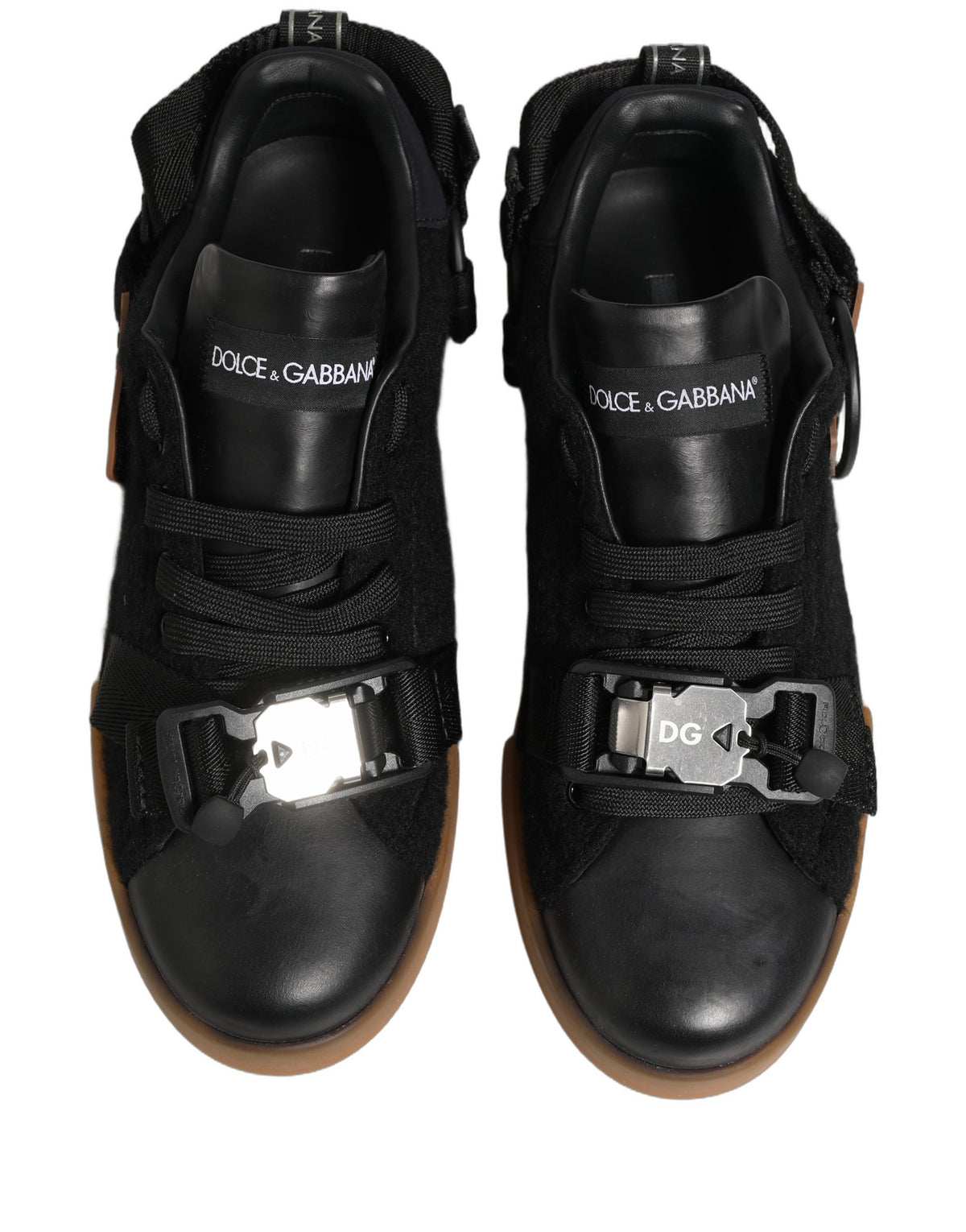 Dolce & Gabbana Black Felt Leather Low Top Sneaker Men's Shoes (Pre-Owned)