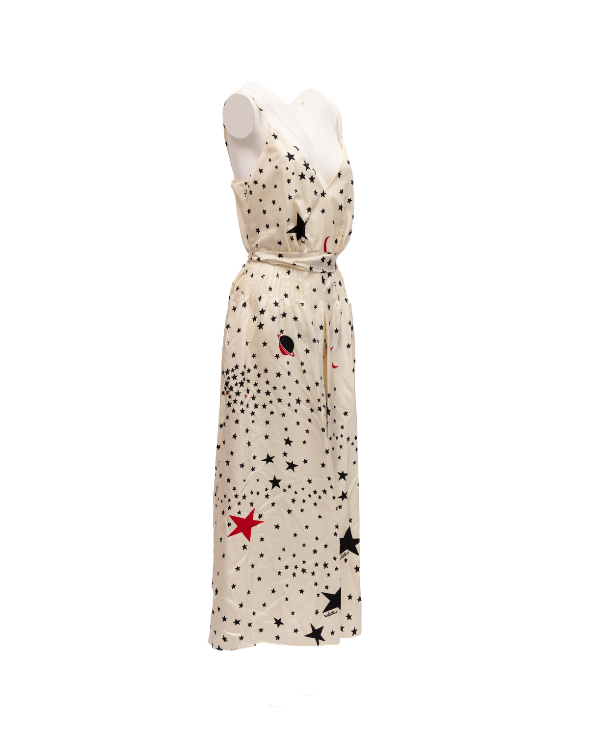 Valentino Garavani Midi Cream With Black And Red Stars Women's Dress