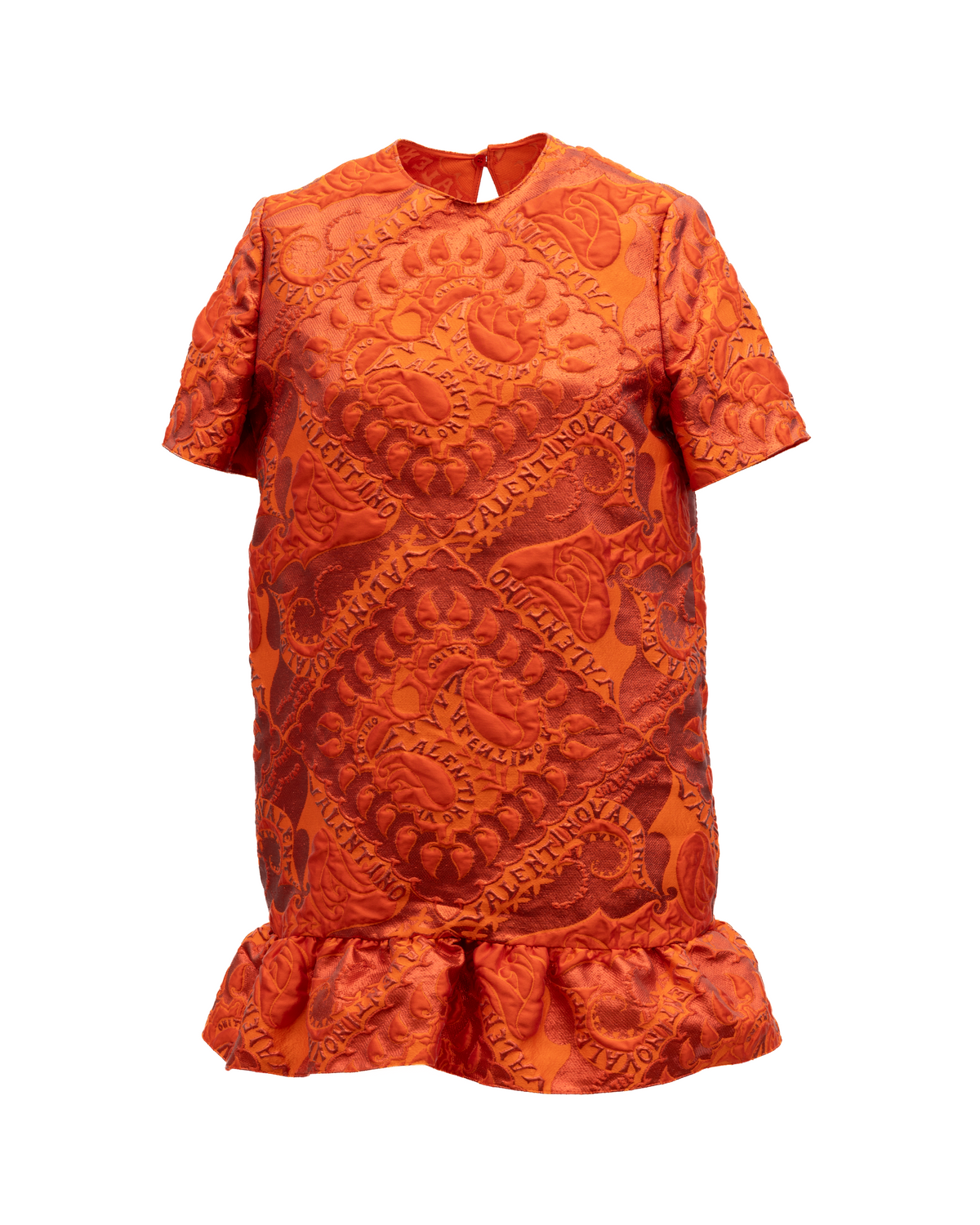 Valentino Garavani Orange Short Sleeve Ruffle Hem Women's Dress