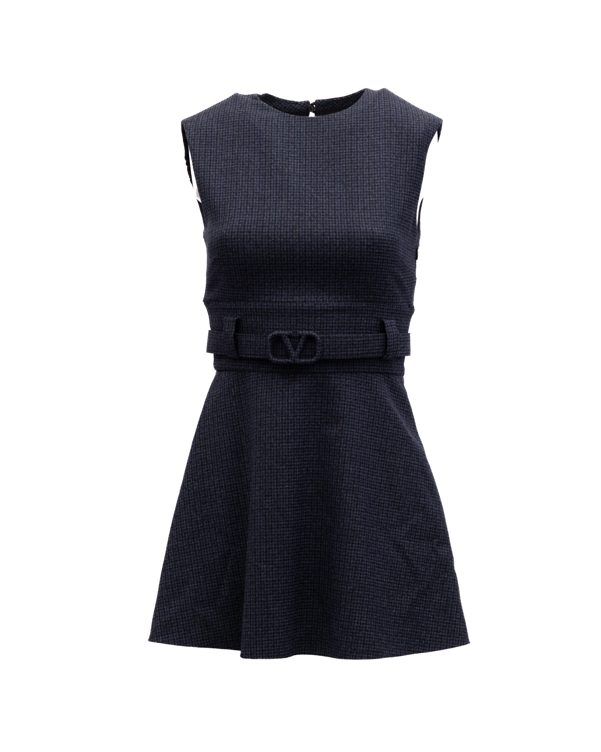 Valentino Garavani Navy Check Sleeveless Mini Women's Dress