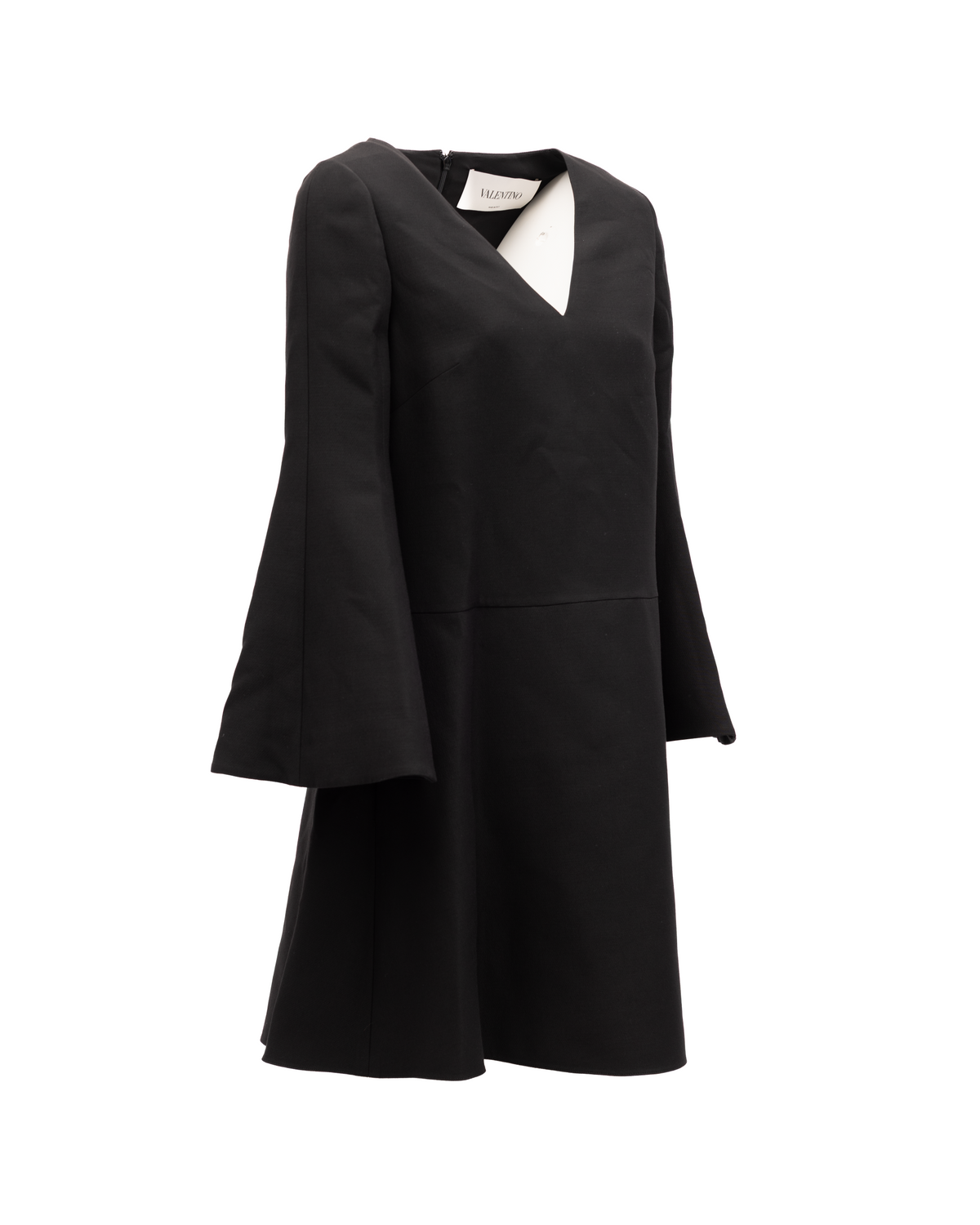 Valentino Garavani Black V-Neck Dress with Flared Women's Sleeves