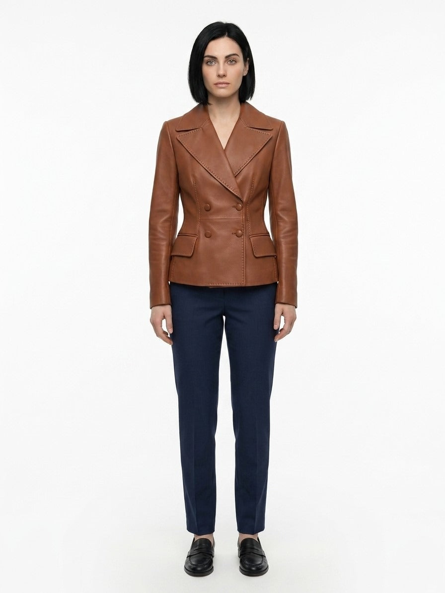 Dolce & Gabbana Brown Calfskin Leather Women's Jacket