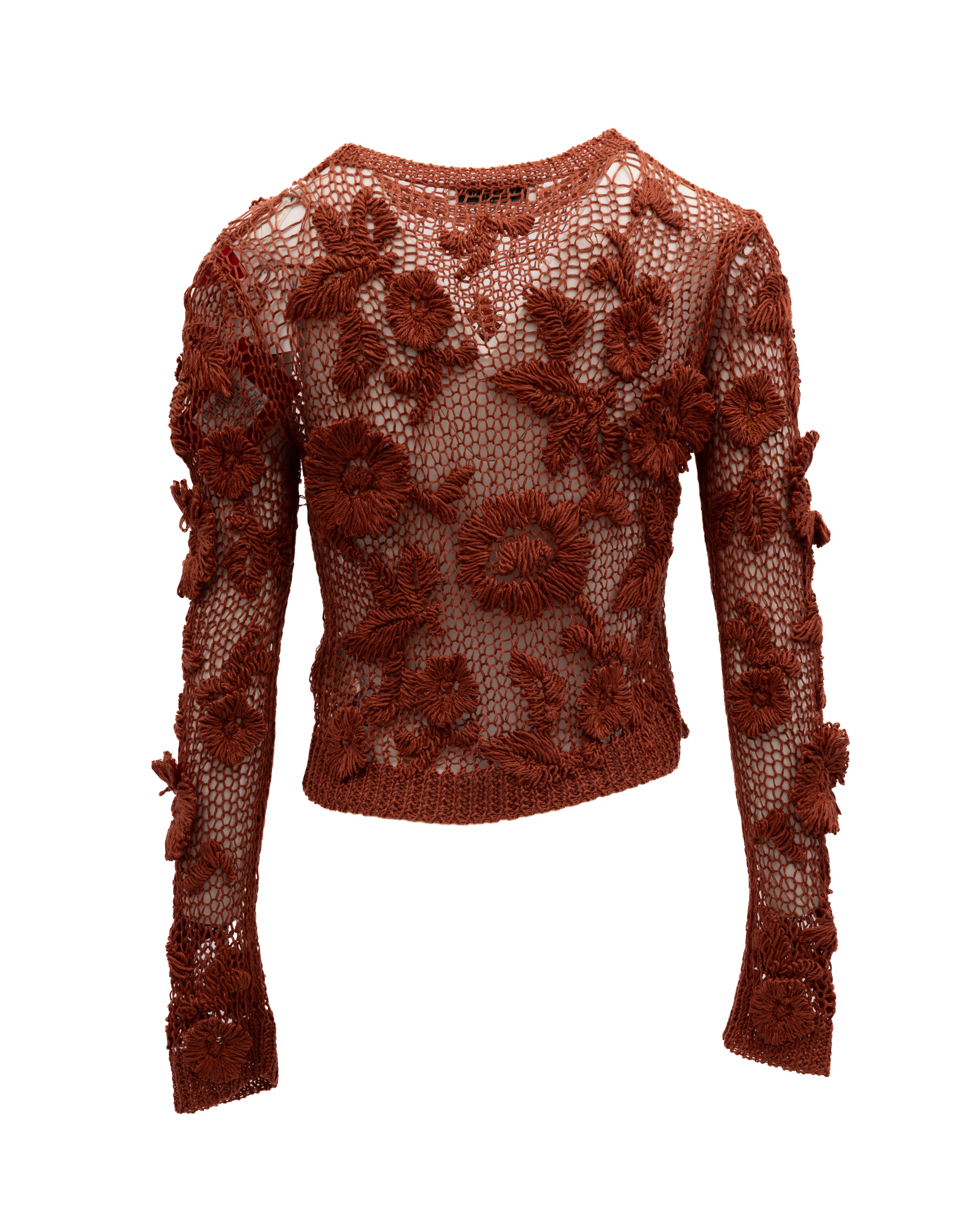 Valentino Garavani Rust Crochet Floral Women's Top