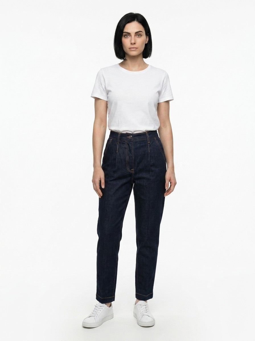 Dolce & Gabbana Navy Blue Cotton Straight-Leg Women's Jeans
