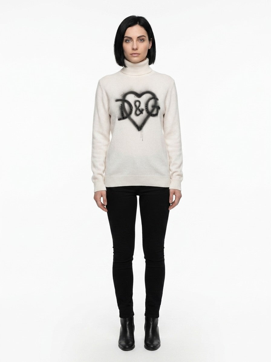 Dolce & Gabbana White Cashmere Women's Turtleneck