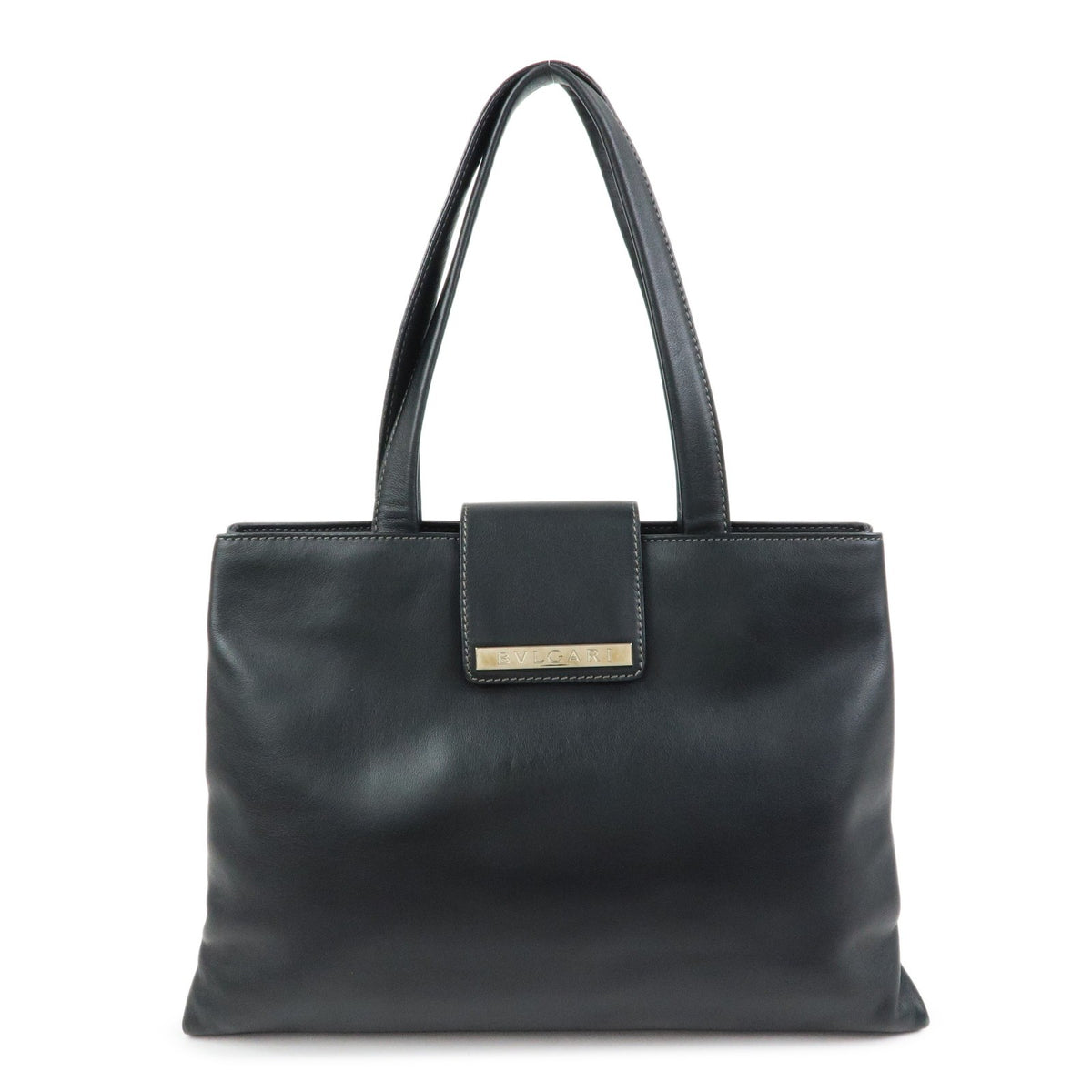 Bvlgari Tote Leather Black Leather Tote Bag Bag (Pre-Owned)