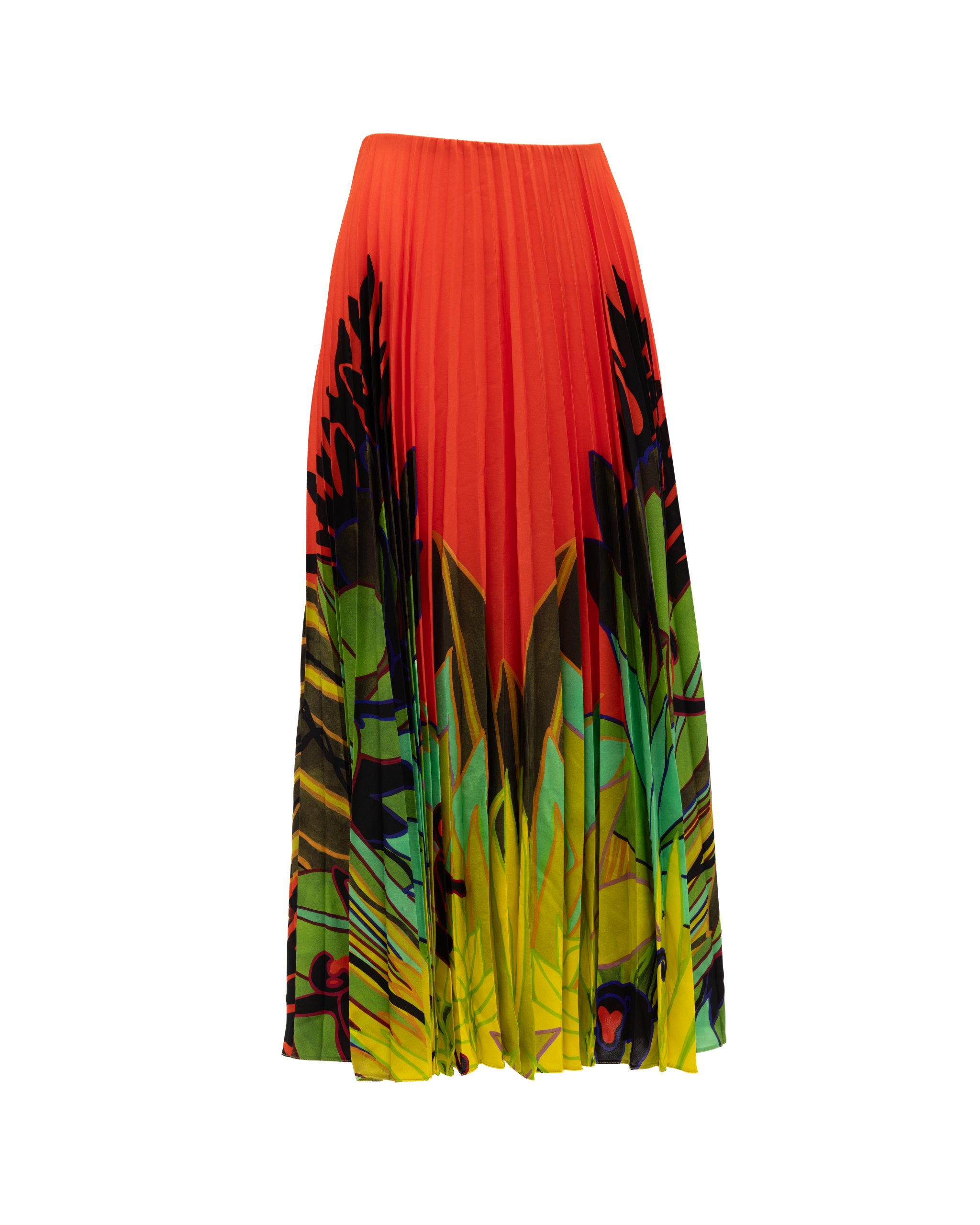 Valentino Garavani Orange Pleated Floral Women's Skirt