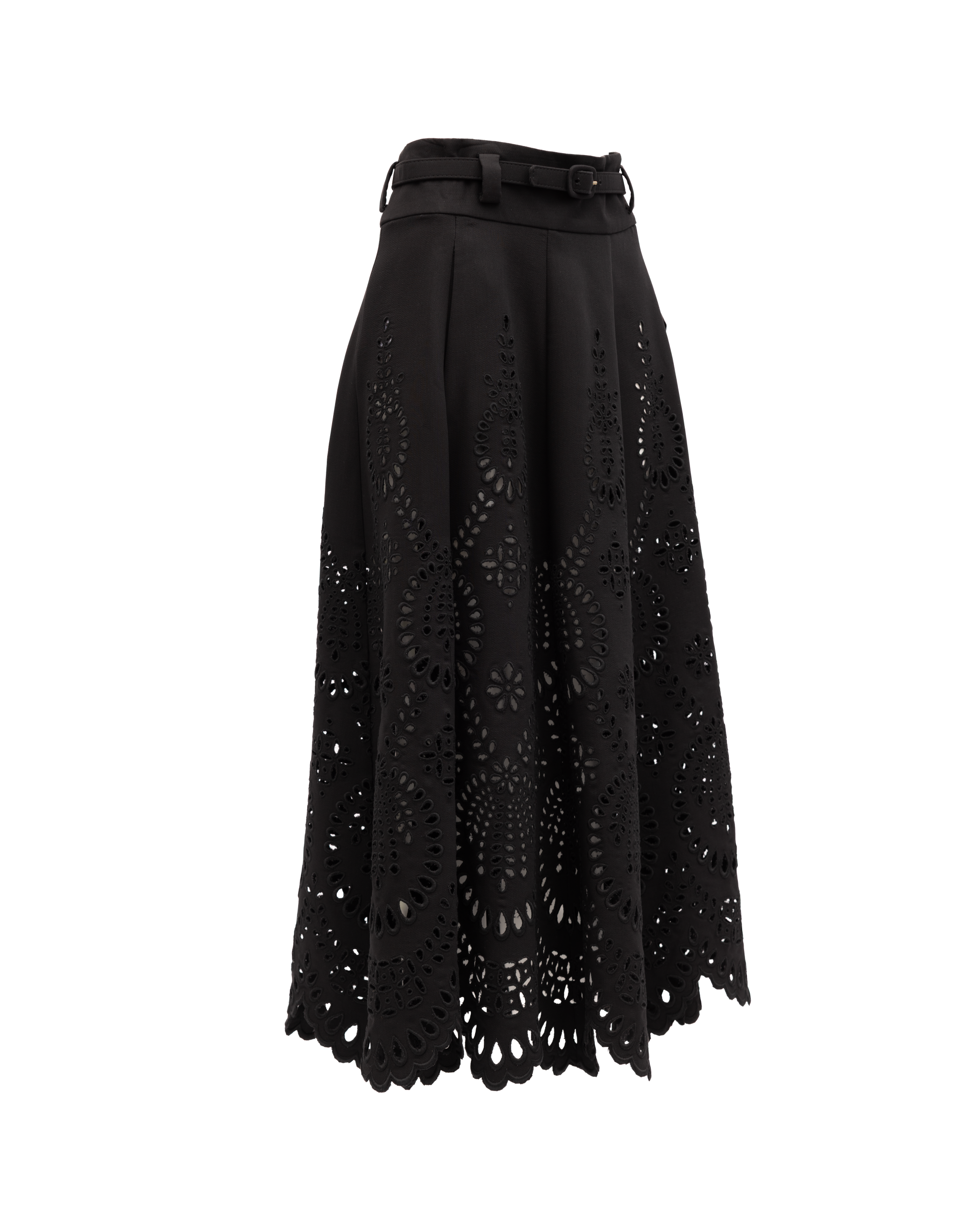 Valentino Garavani Cut-Out Floral Midi Black Women's Skirt