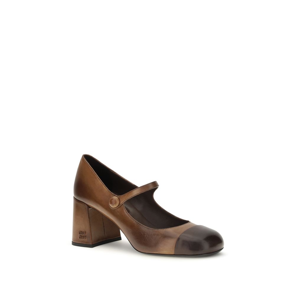 Miu Miu Brown Calf Leather Bos Taurus Ballet Women's Flats