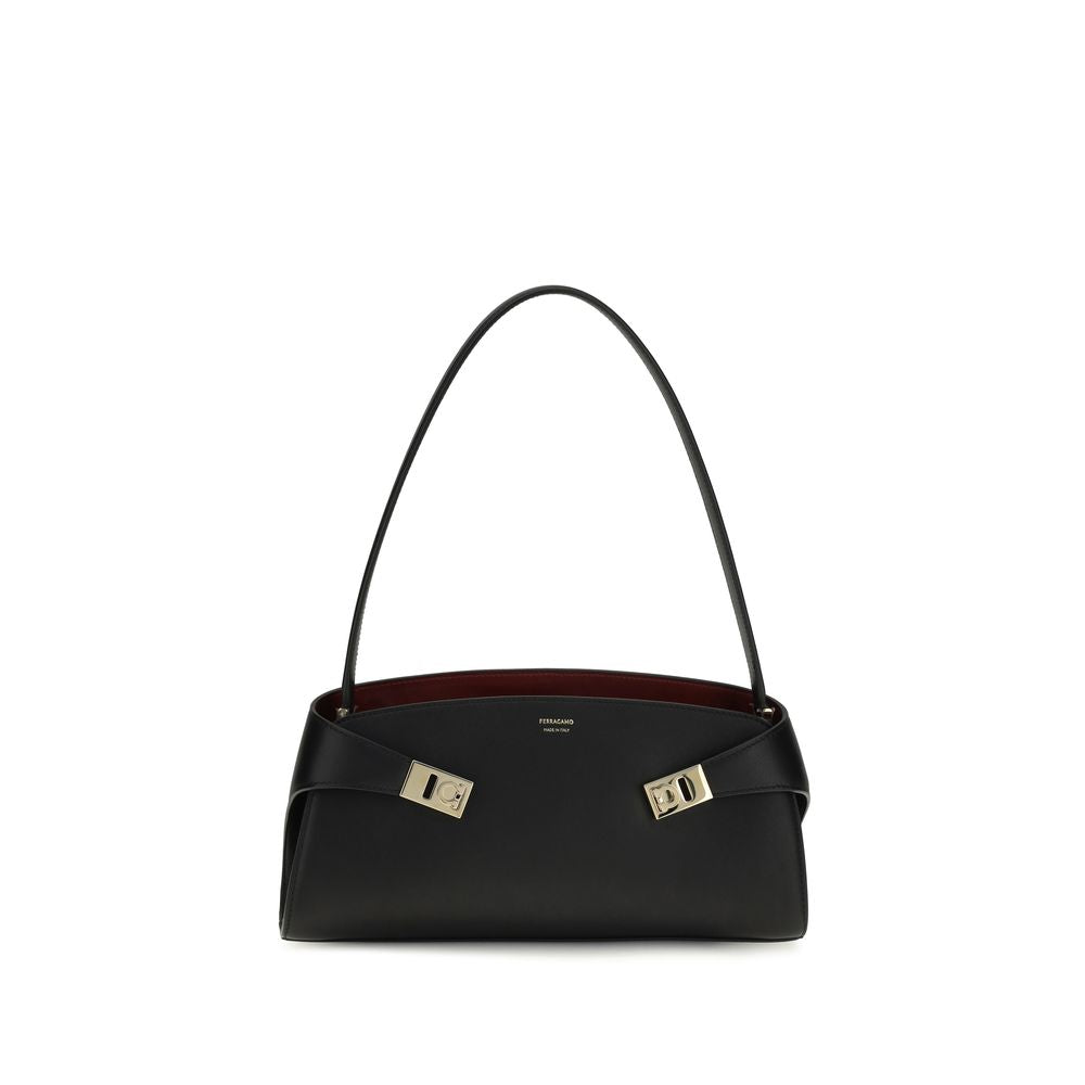 Ferragamo Black Calf Leather Bos Taurus Shoulder Women's Bag