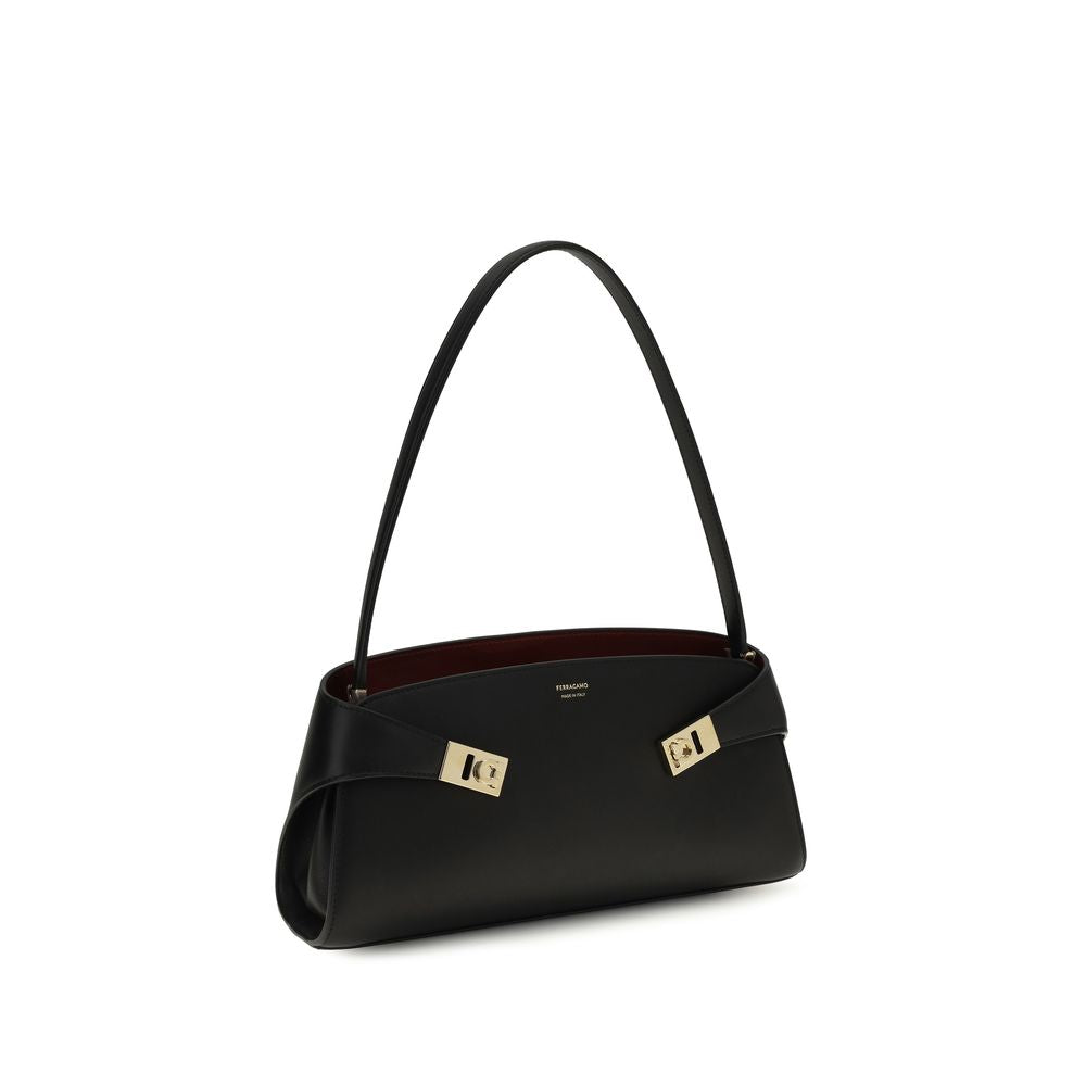 Ferragamo Black Calf Leather Bos Taurus Shoulder Women's Bag