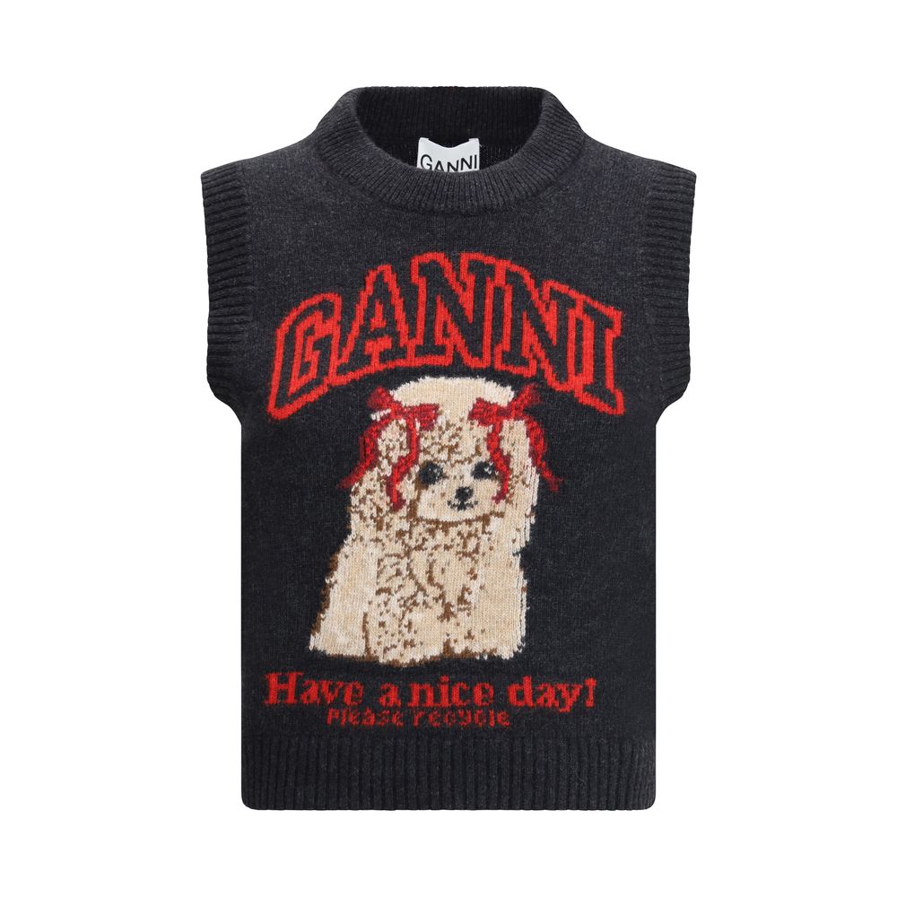 Ganni Black Wool Sleeveles Women's Sweater