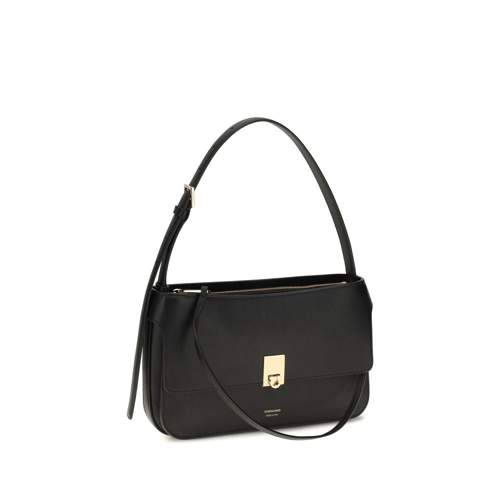 Ferragamo Black Calf Leather Bos Taurus Shoulder Women's Bag
