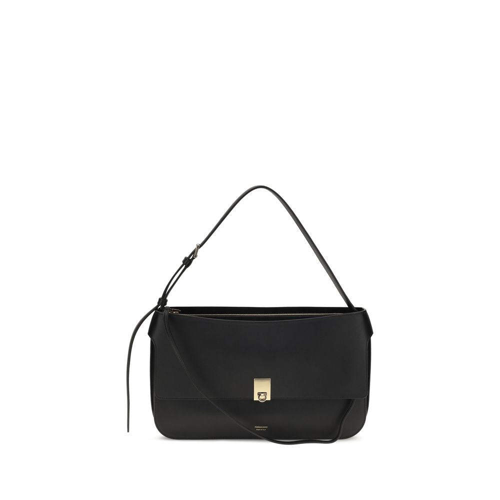 Ferragamo Black Calf Leather Bos Taurus Shoulder Women's Bag