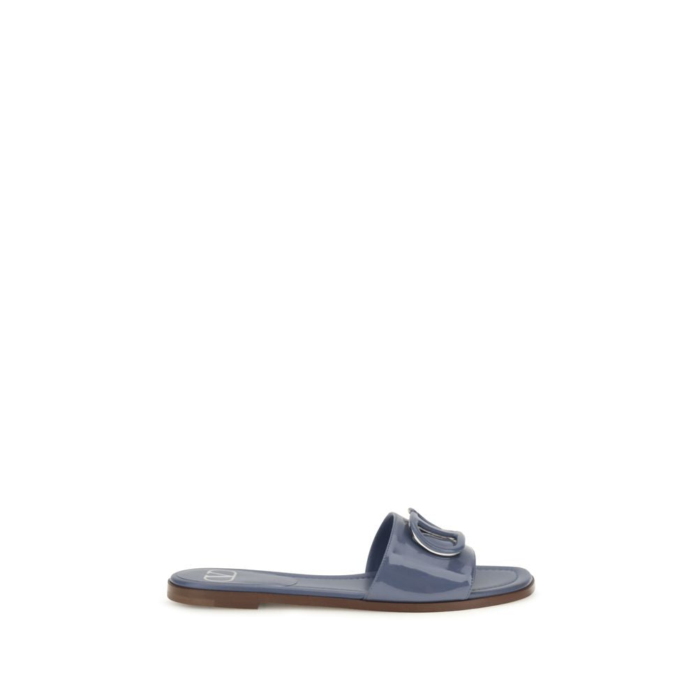 Valentino Garavani Blue Calf Leather Bos Taurus Flat Women's Sandals